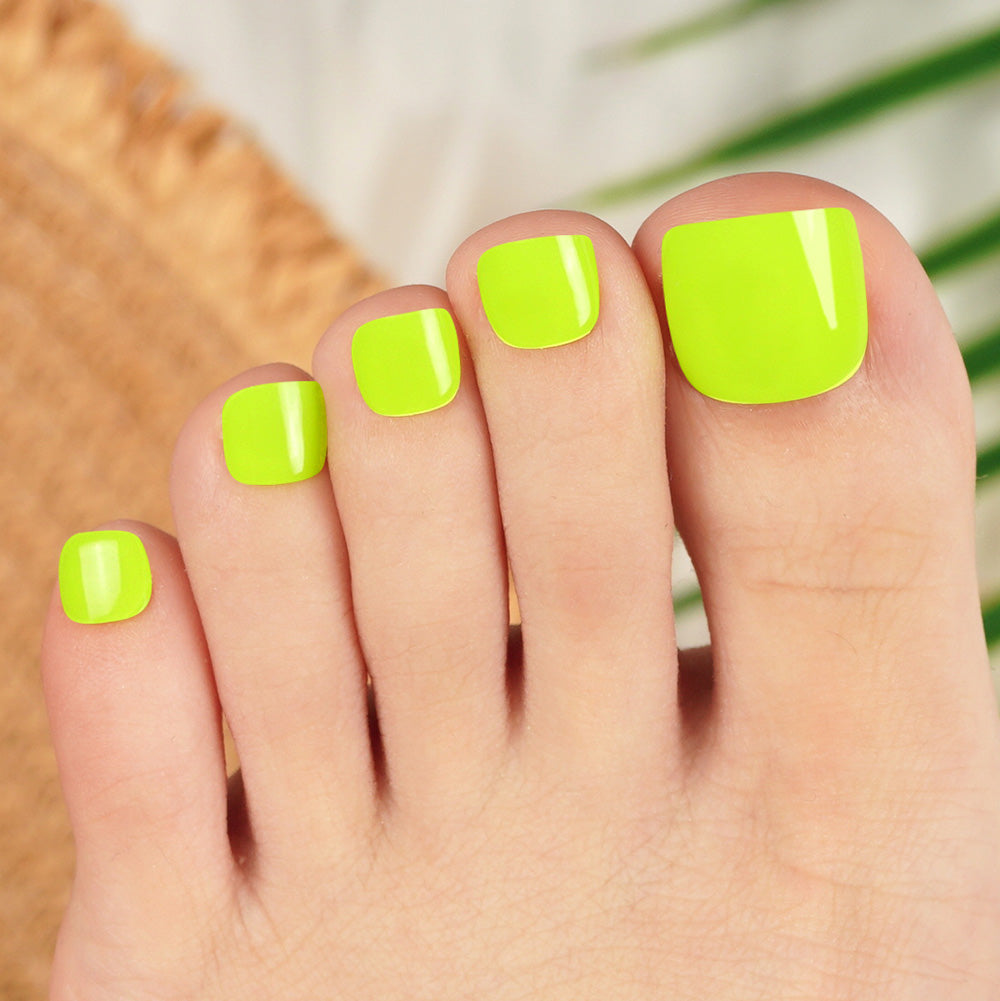 Bright Lime Green Semi-Cured Gel Pedicure Nails - Long-Lasting & Glow in The Dark | Perfect for Summer Pedicures, Nail Art & DIY Manicures at Home