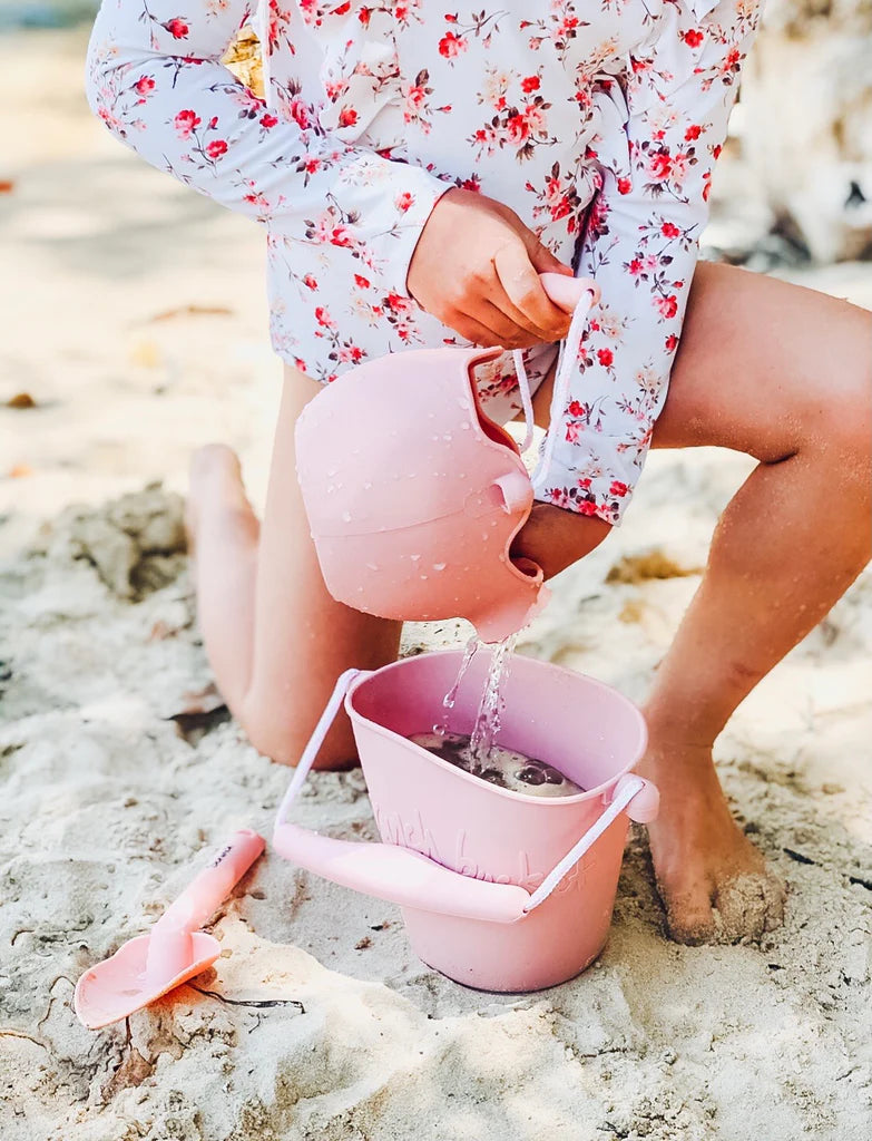 Scrunch Beach Bundle with Bucket, Spade, Rake & Molds - Dusty Rose | Kids Sand Toys for Beach Vacation, Backyard Play & Summer Activities