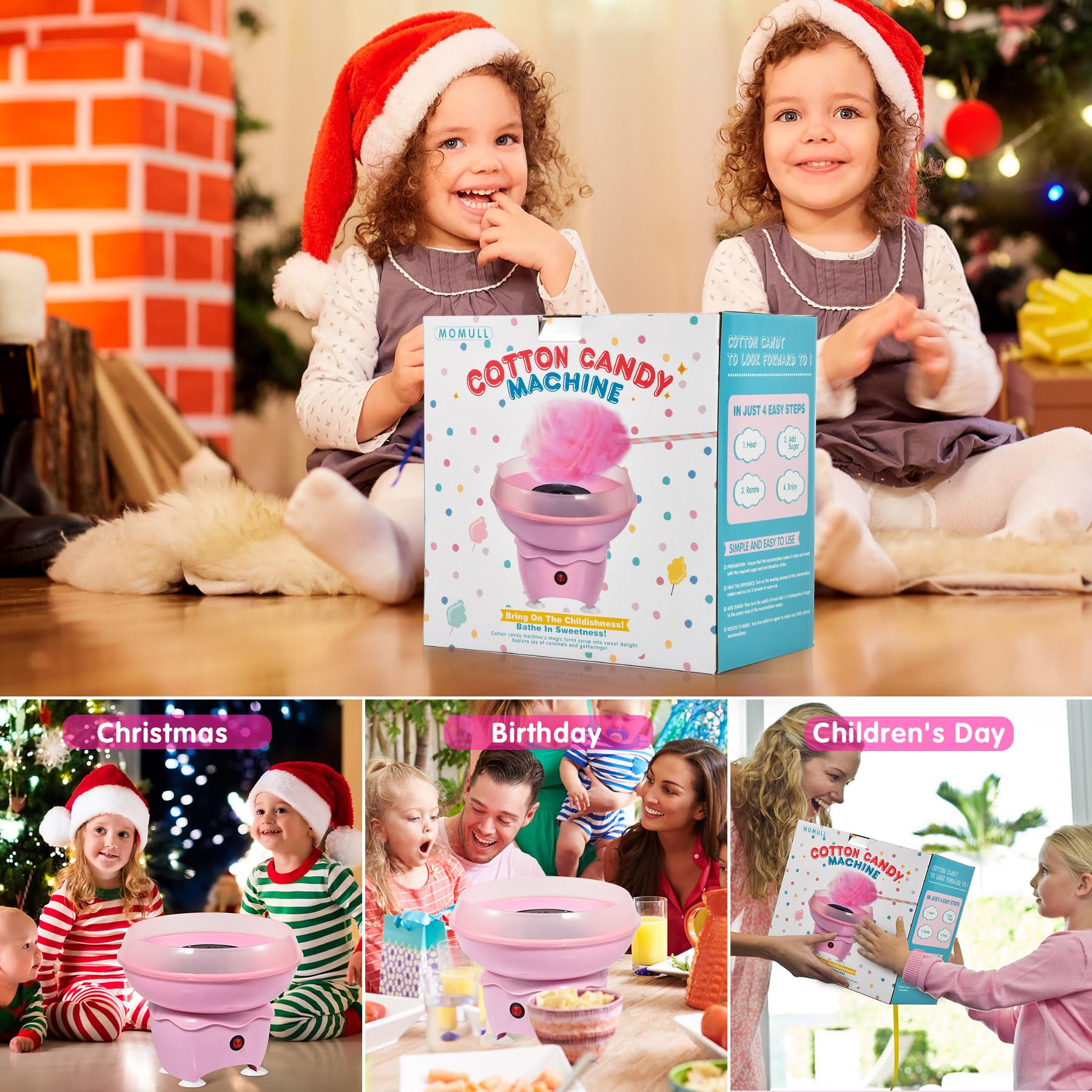 Pink Vintage Mini Cotton Candy Machine for Kids - Fun Home Candy Maker with 25 Sticks & Sugar Scoop - Perfect for Birthday Parties, Christmas Gifts & Family Gatherings