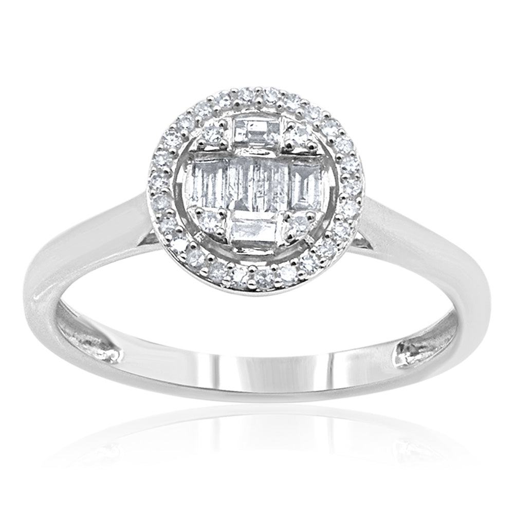 9ct White Gold 1/5 Carat Diamond Ring - 30 Brilliant & 6 Baguette Cut Diamonds - Elegant Wedding Band, Anniversary Gift for Her, Perfect for Engagement & Special Occasions