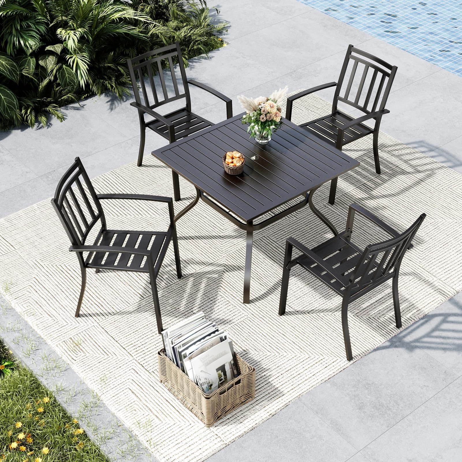 MFSTUDIO 5-Piece Outdoor Patio Dining Set - 2 Stackable Chairs & 37