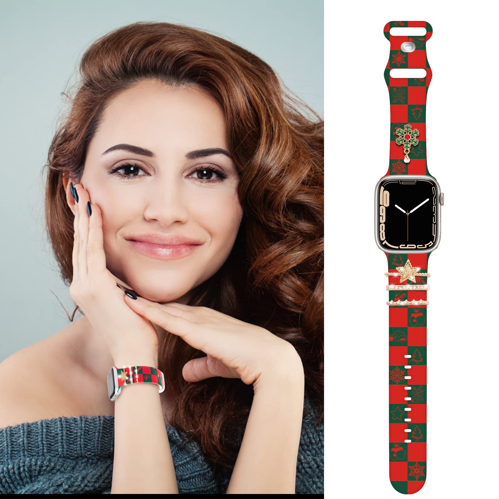 Festive Christmas Watch Bands with Decorative Charms & Ring Loops for Apple Watch 38mm-49mm (All Series) - Holiday Replacement Straps for Women - Perfect for Gifts, Parties & Seasonal Style