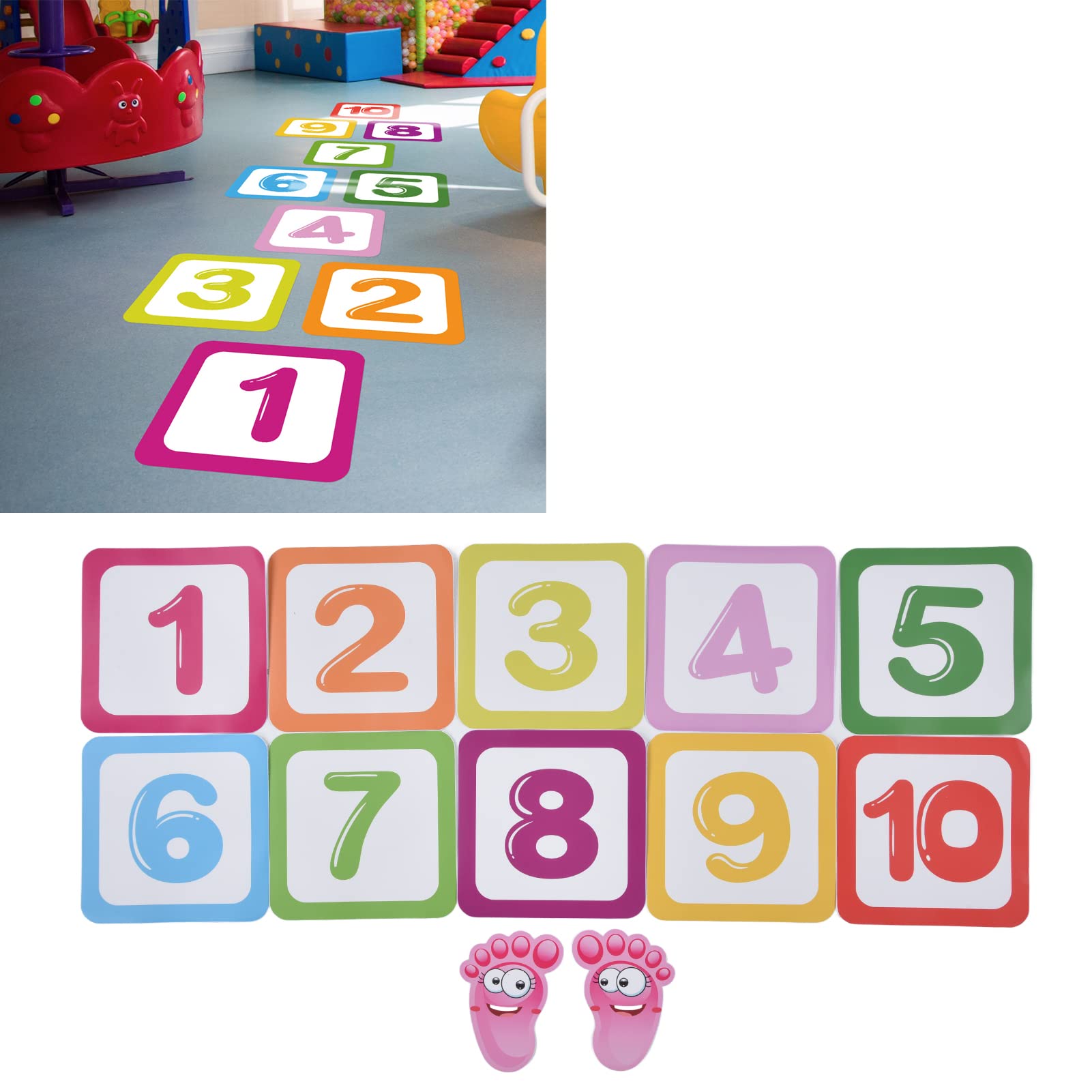 ASixxSix 12-Piece Number Hopscotch Floor Stickers - DIY Educational Floor Decals for Kids | Colorful Non-Slip Playroom Decor for Classroom, Nursery, Bedroom & Hallway | Indoor/Outdoor Activity Game for Toddlers & Children