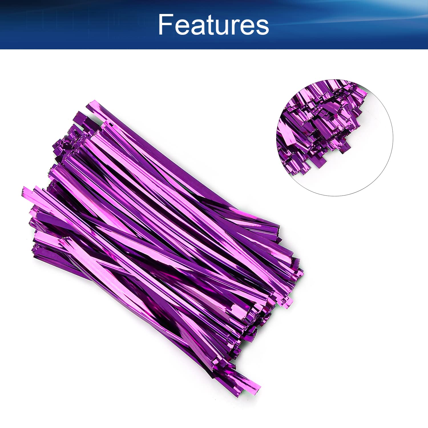 800Pcs 3 Inch Metallic Purple Bread Twist Ties for Candy Treat Bags, Party Gift Wrapping, Bakery Packaging - Bulk Food Storage & Organization Supplies