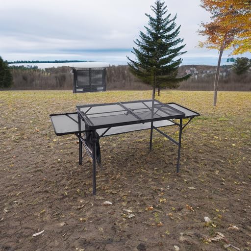 Premium Folding Grill Table for Outdoor Cooking - Adjustable Height & Width, Mesh Net Storage, Portable Carry Handle - Perfect for Camping, Tailgating, BBQs & Backyard Parties