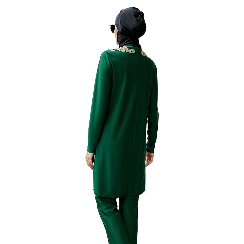 3 Piece Set Muslim Women's Embroidered Burkinis Swimwear - Modest Full Coverage Swimsuits for Beach, Pool & Water Activities