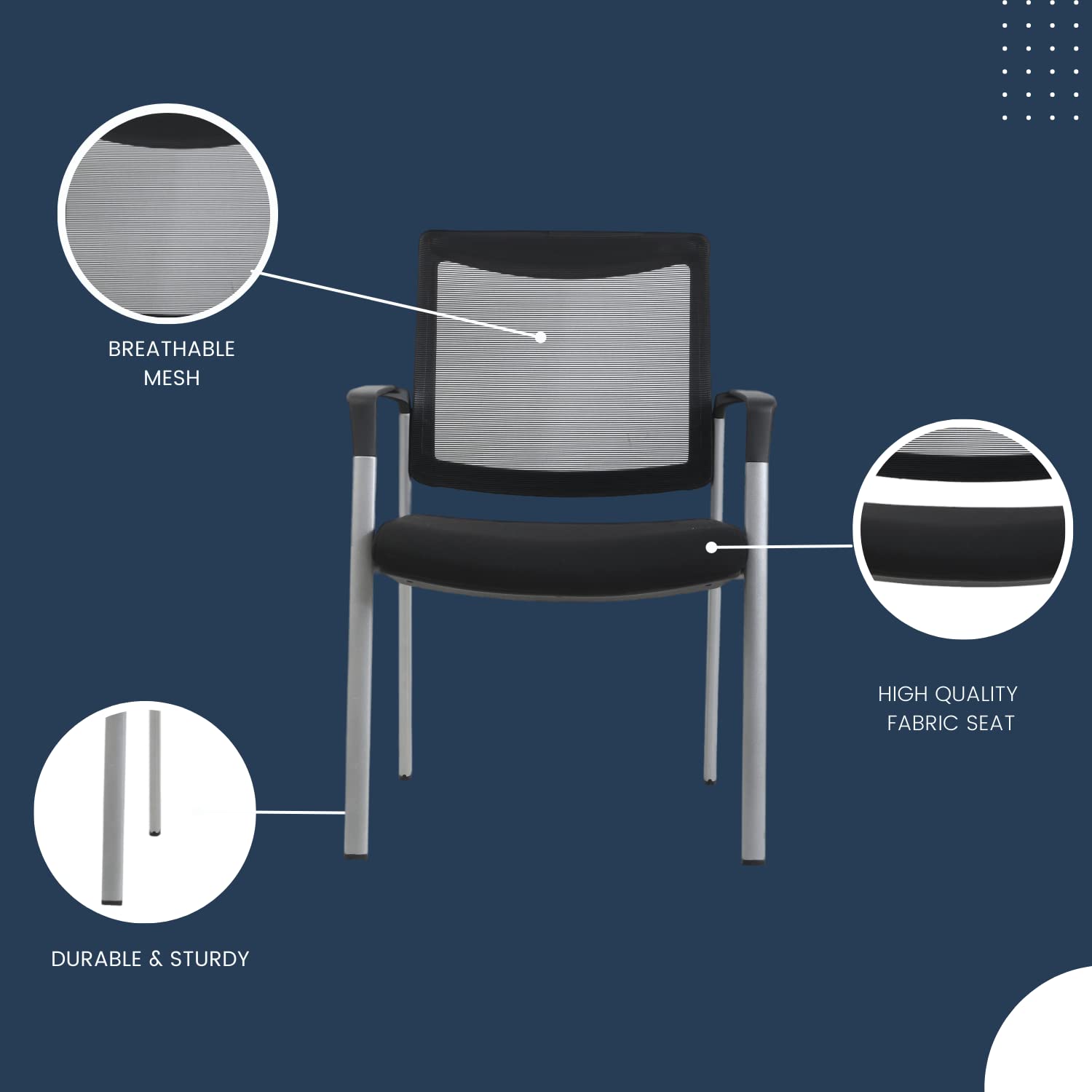 Ergonomic Executive Office Chair & Mesh Stacking Chairs with Armrests - 4 Pack Comfortable Fabric Seats for Guest Waiting Room, Lobby, Reception & Conference Meetings - Perfect for Offices, Home Workspaces & Business Meetings