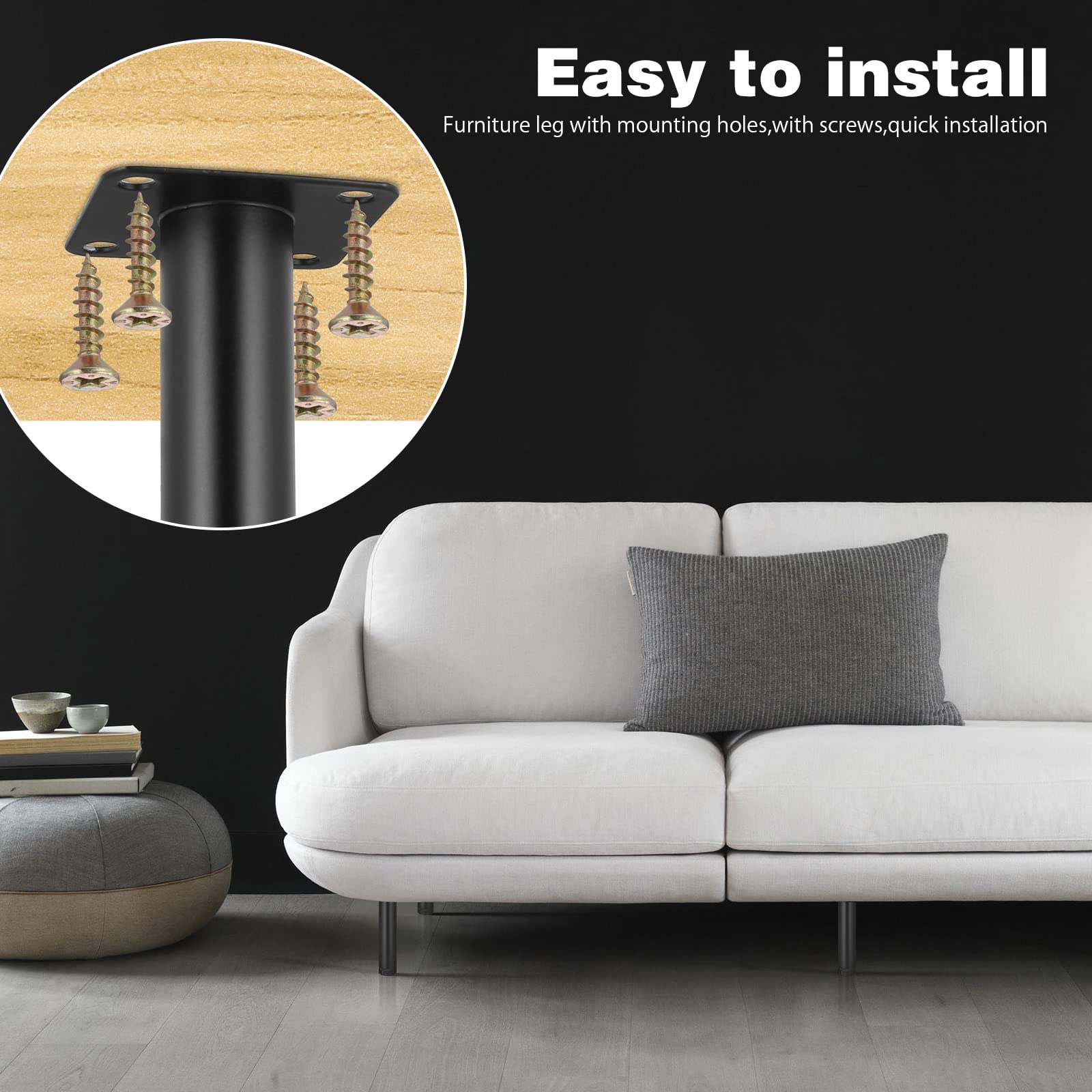 4Pcs 15cm Black Adjustable Furniture Legs with 16 Screws - Metal Leveling Cabinet Feet for DIY Sofa, Table, Chair, Desk & Kitchen Cupboard - Perfect for Home Office, Living Room & Kitchen Furniture Support