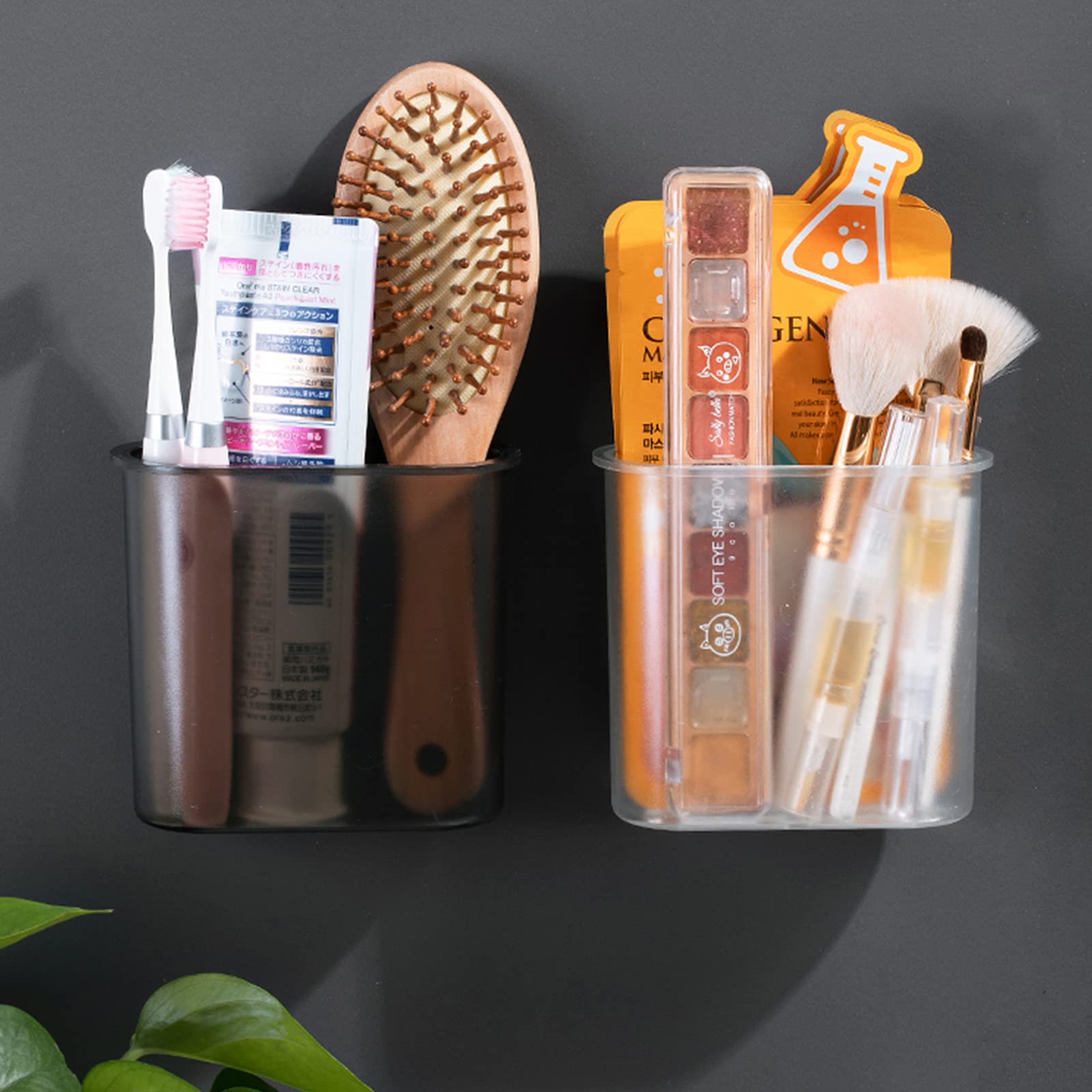 2-Pack Self-Adhesive Wall Mount Toothbrush Holders for Electric Toothbrushes, Razors & Toothpaste - Bathroom Organizer (Black & Clear) - Perfect for Small Spaces, RVs & Dorm Bathrooms