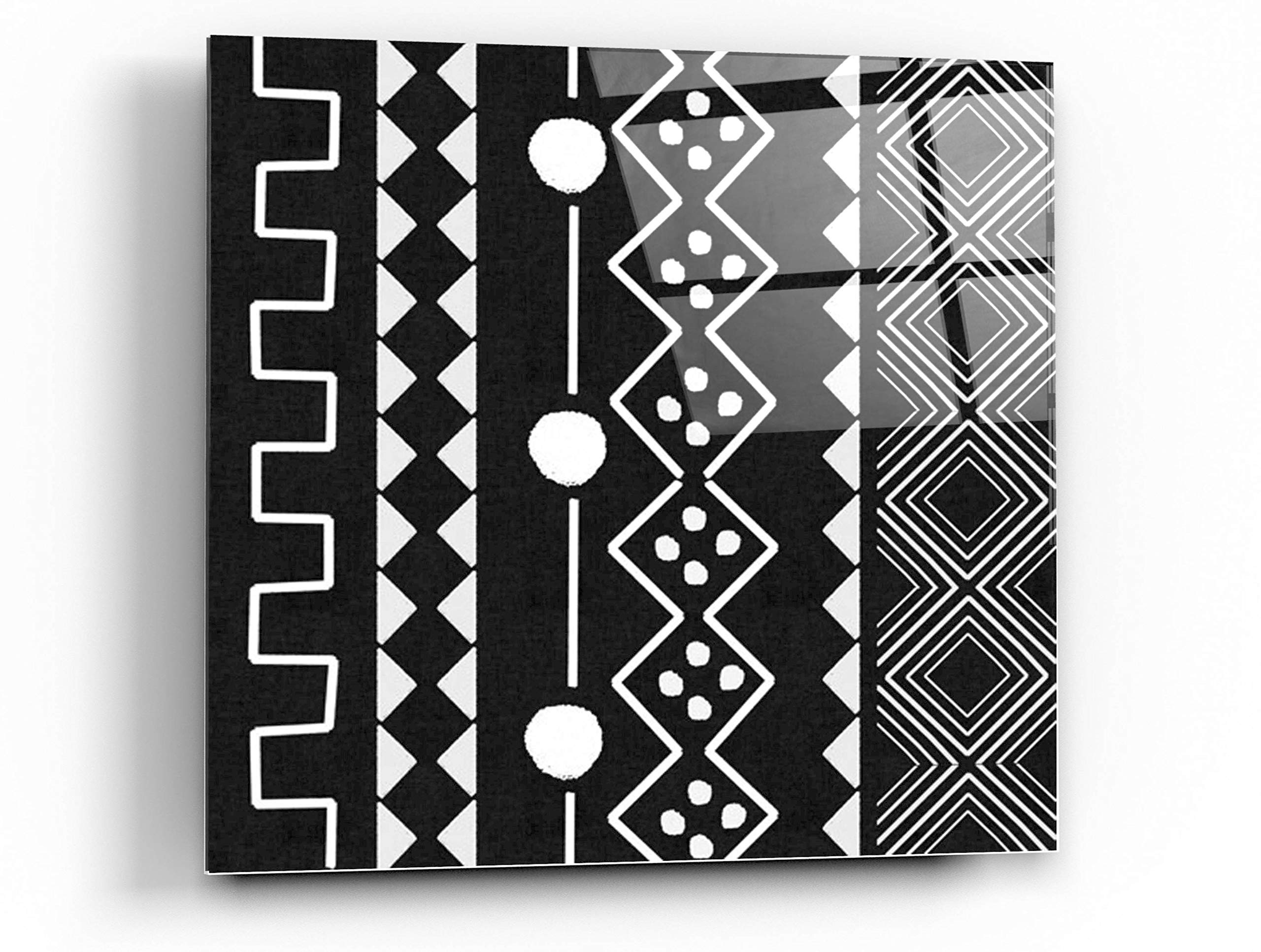 Linda Woods Mud Cloth V Acrylic Glass Wall Art - 24x24 Inch Modern African Inspired Painting for Living Room, Bedroom & Office Decor