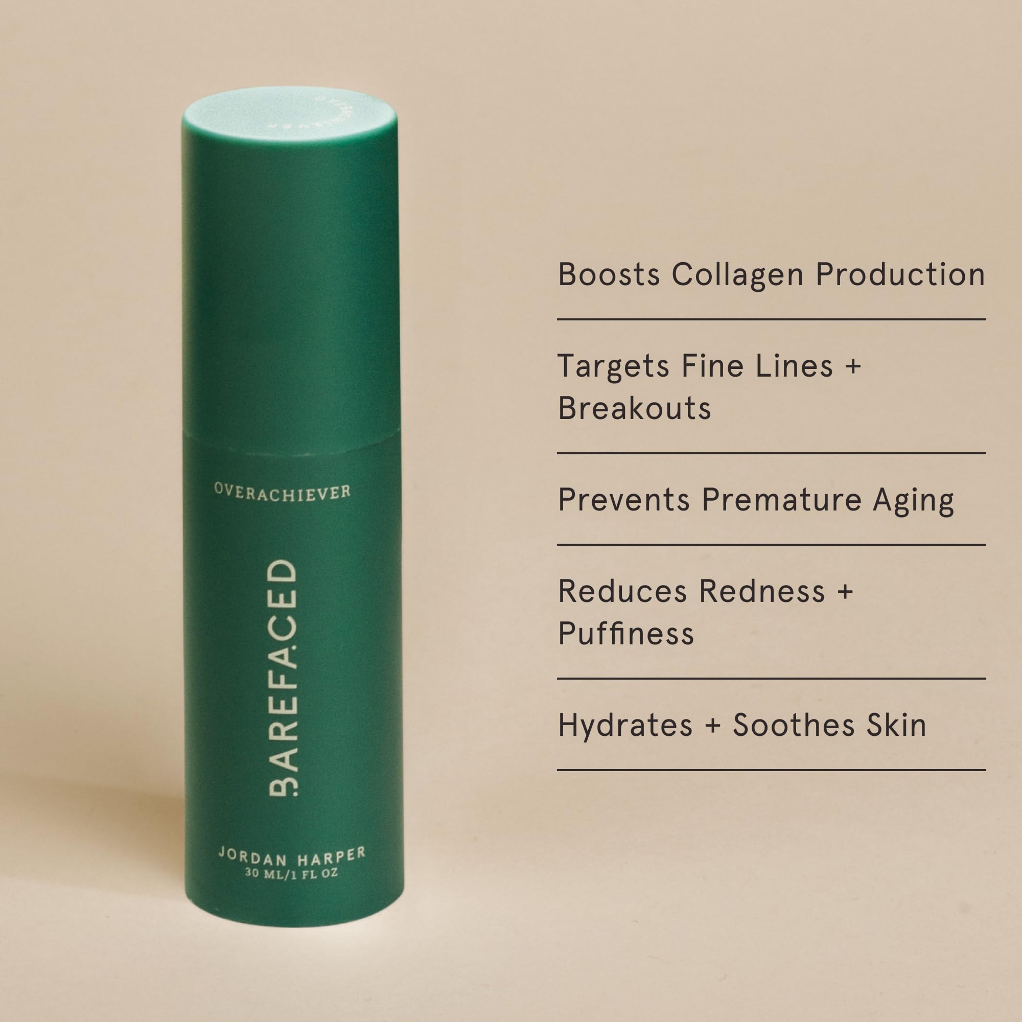 Barefaced Overachiever 30 mL - 10-in-1 Skin Booster Serum with Bakuchiol, Resveratrol & Green Tea Extract | Retinol Alternative for Sensitive Skin | Pregnancy Safe Formula | Hydrates Skin, Minimizes Pores, Reduces Redness & Wrinkles | Perfect for Daily Skincare Routine & Anti-Aging Regimen