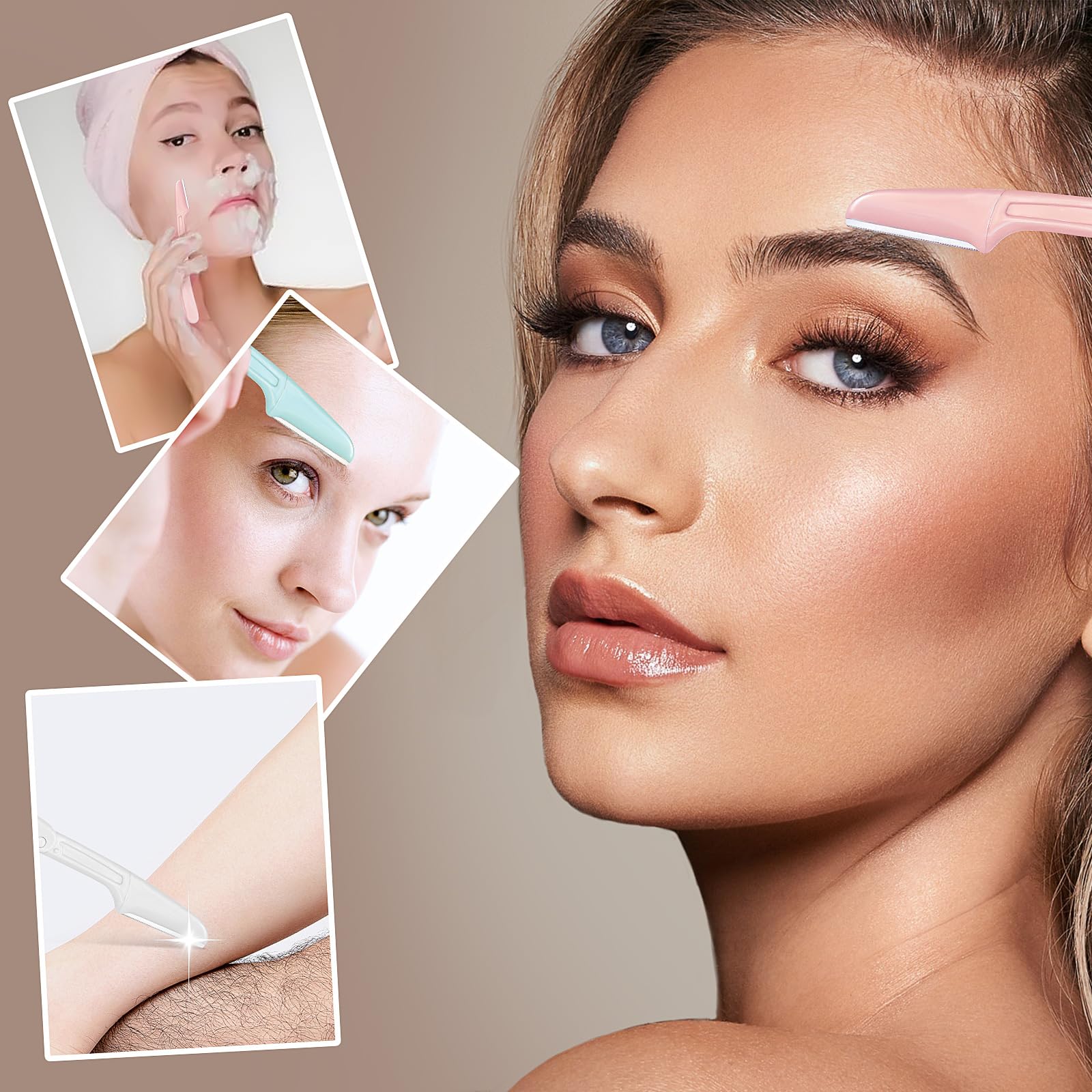 7pcs Dermaplaning Blades for Face & Eyebrow Razor with Eyelash Brush - Foldable Facial Hair Remover for Women - Peach Fuzz & Dead Skin Exfoliator - Perfect for At-Home Spa, Pre-Makeup Prep & Skincare Routine