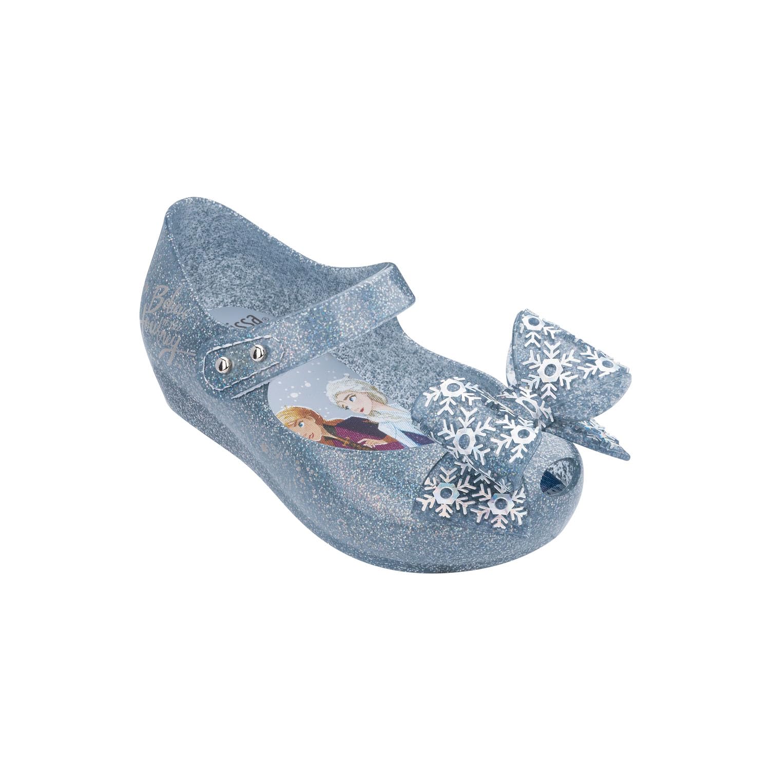 Melissa Mini Ultragirl + Frozen Mary Jane Flats for Little Girls - Pearl Blue Glitter (Size 6) | Comfortable & Stylish Kids Shoes for School, Parties & Everyday Wear