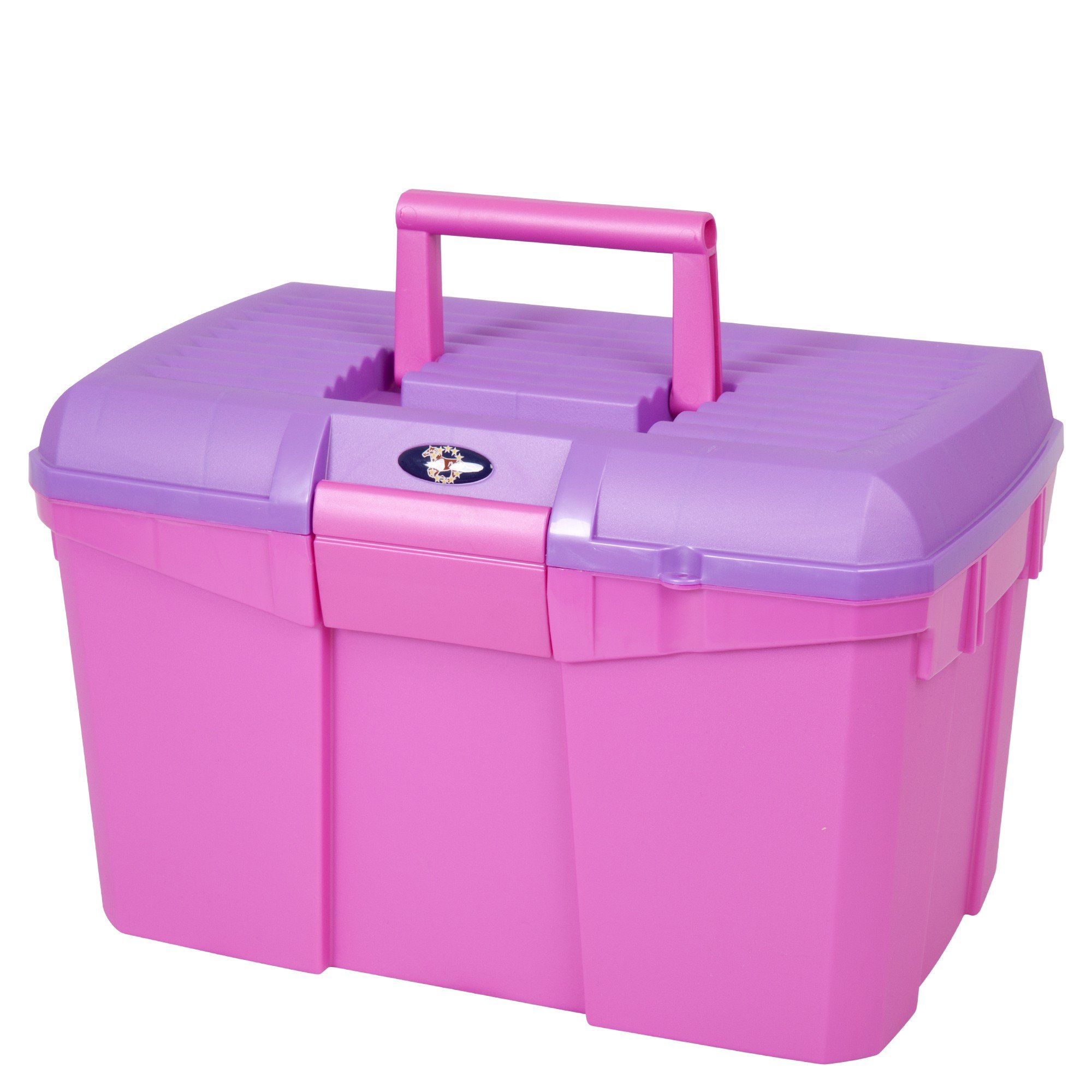 HySHINE Tack Box - Durable Silver & Raspberry Organizer for Horse Riding Gear - Perfect for Equestrian Storage & Stable Organization