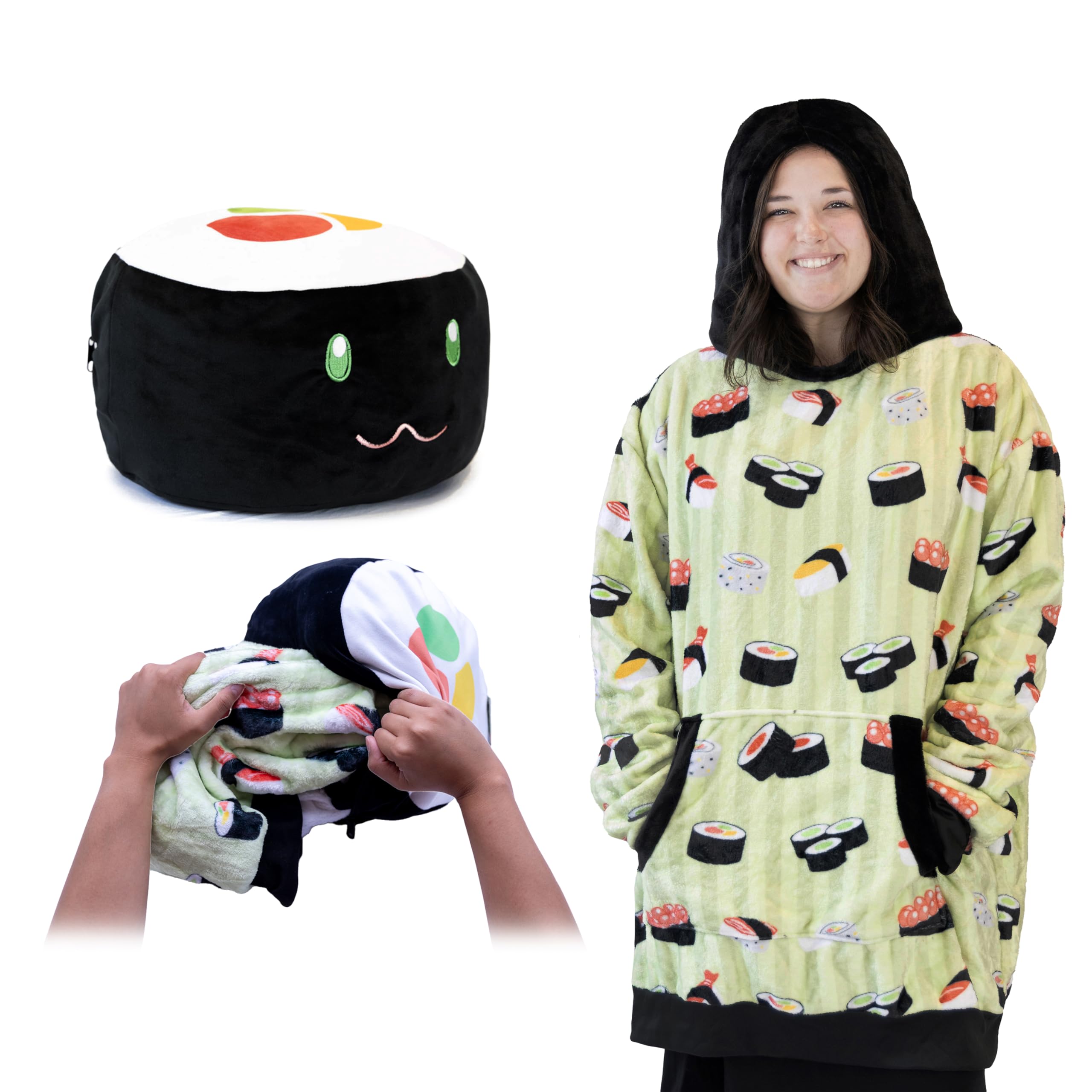 Plushible Wearable Blanket Hoodie for Adults - 2-in-1 Oversized Hoodie Blanket with Pillow & Long Sleeve Pocket - Soft Cozy Valentine's Gift for Women & Men - Perfect for Netflix Nights, Camping & Lounge Wear