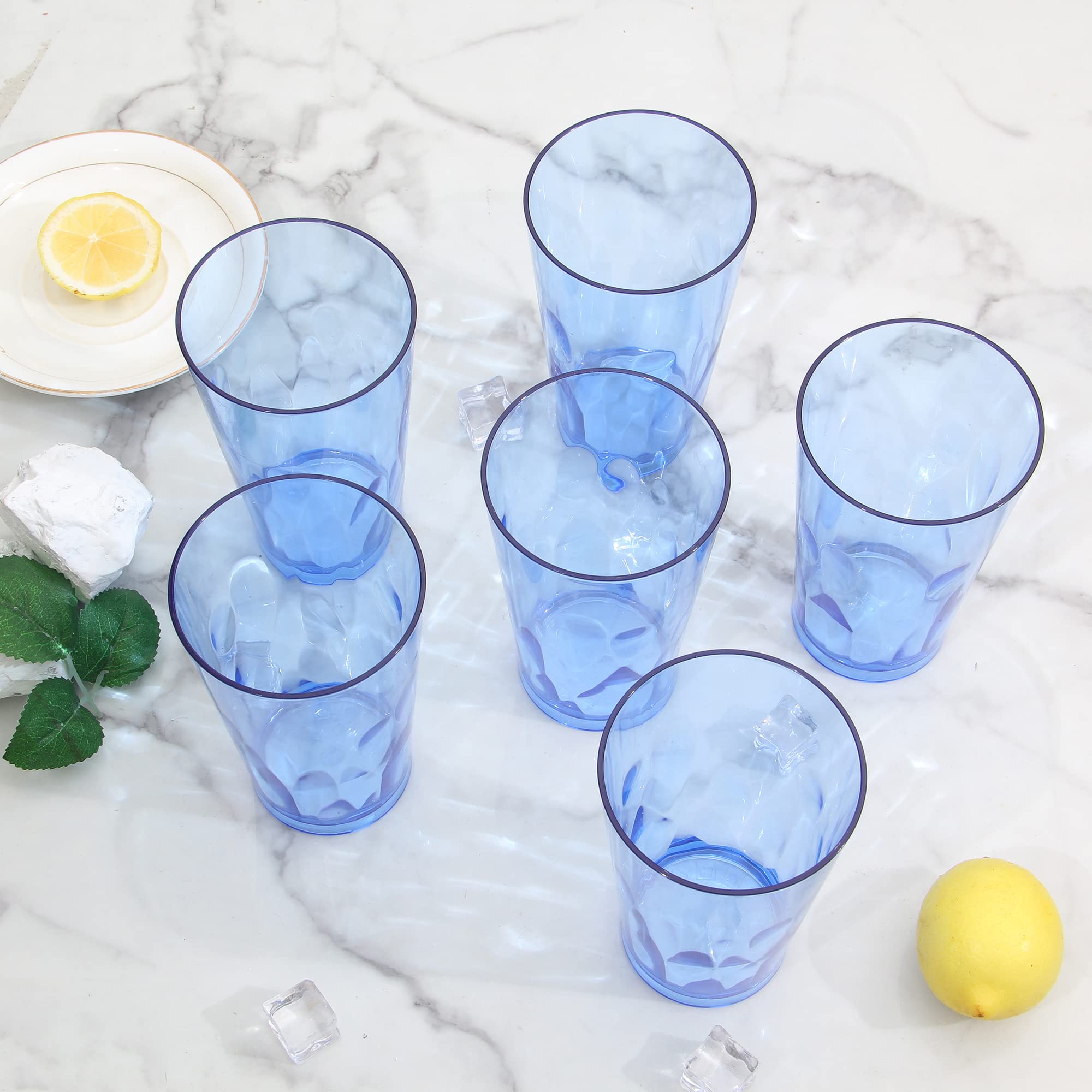 Unbreakable Plastic Drinking Glasses Set of 6 - Shatterproof Tumblers, Reusable Glass Cups, Dishwasher Safe (16oz) - Perfect for Outdoor Picnics, Pool Parties & Daily Use