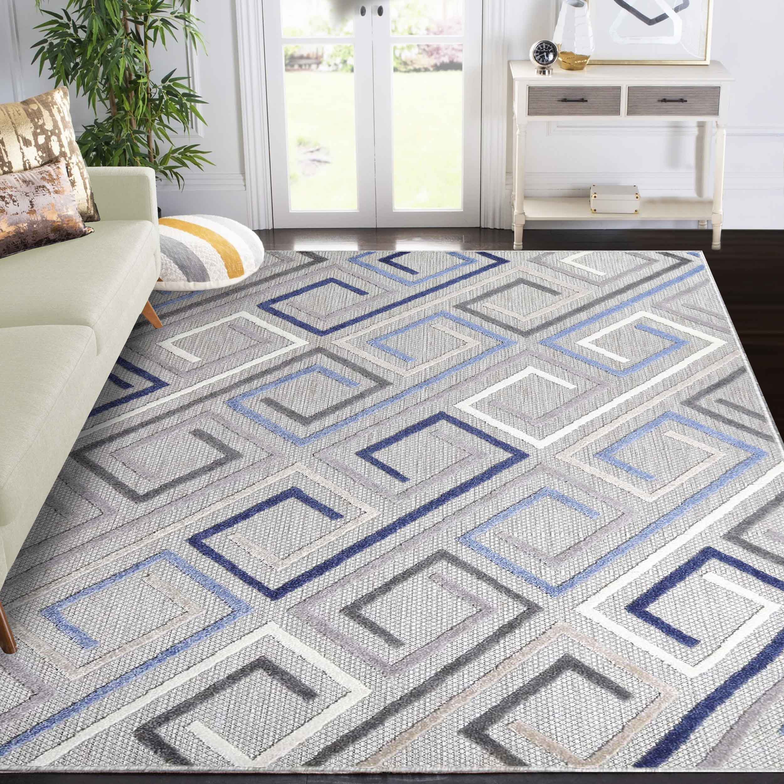 Stylish Geometric Modern Indoor Outdoor Area Rug - Perfect for Living Room, Patio, and Bedroom Decor