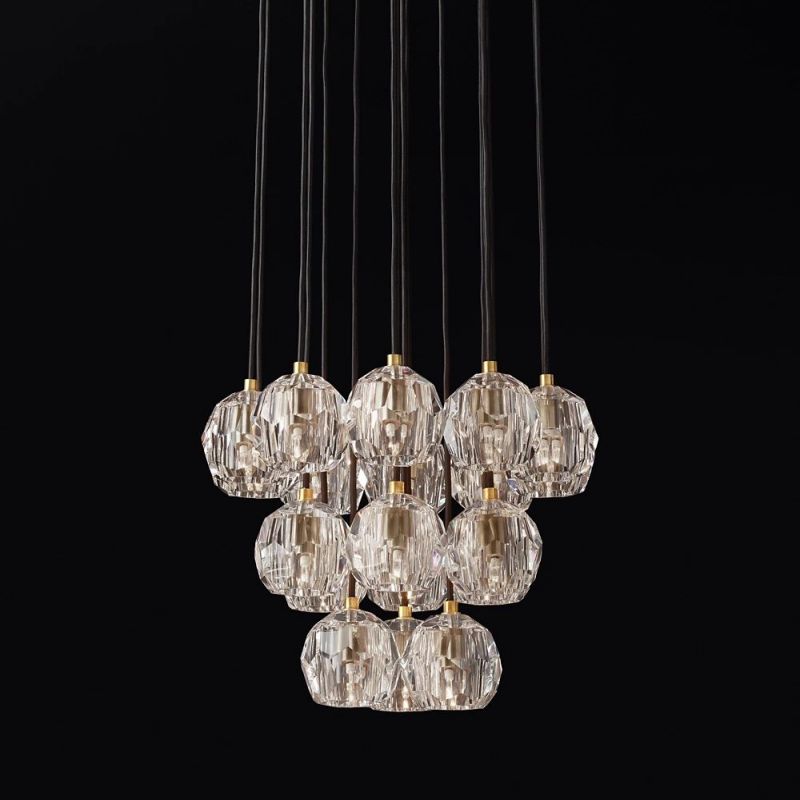 Crystal Ball Cluster Round Chandelier - 19 Lights Modern Ceiling Fixture for Dining Room, Living Room, Bedroom, and Entryway