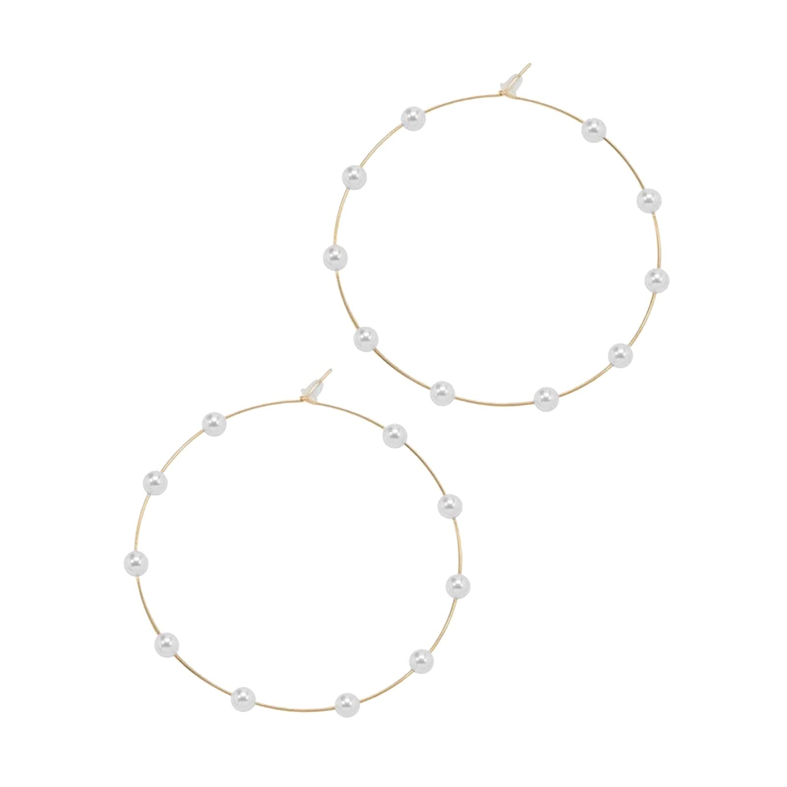 Large Hoop Earrings for Women - Super Huge Circle Pearl Dangle Earrings in Gold & Silver | Elegant Wedding Jewelry Accessories | Perfect Gift for Her | Clip-On & Dangling Style | Great for Parties, Weddings & Special Occasions