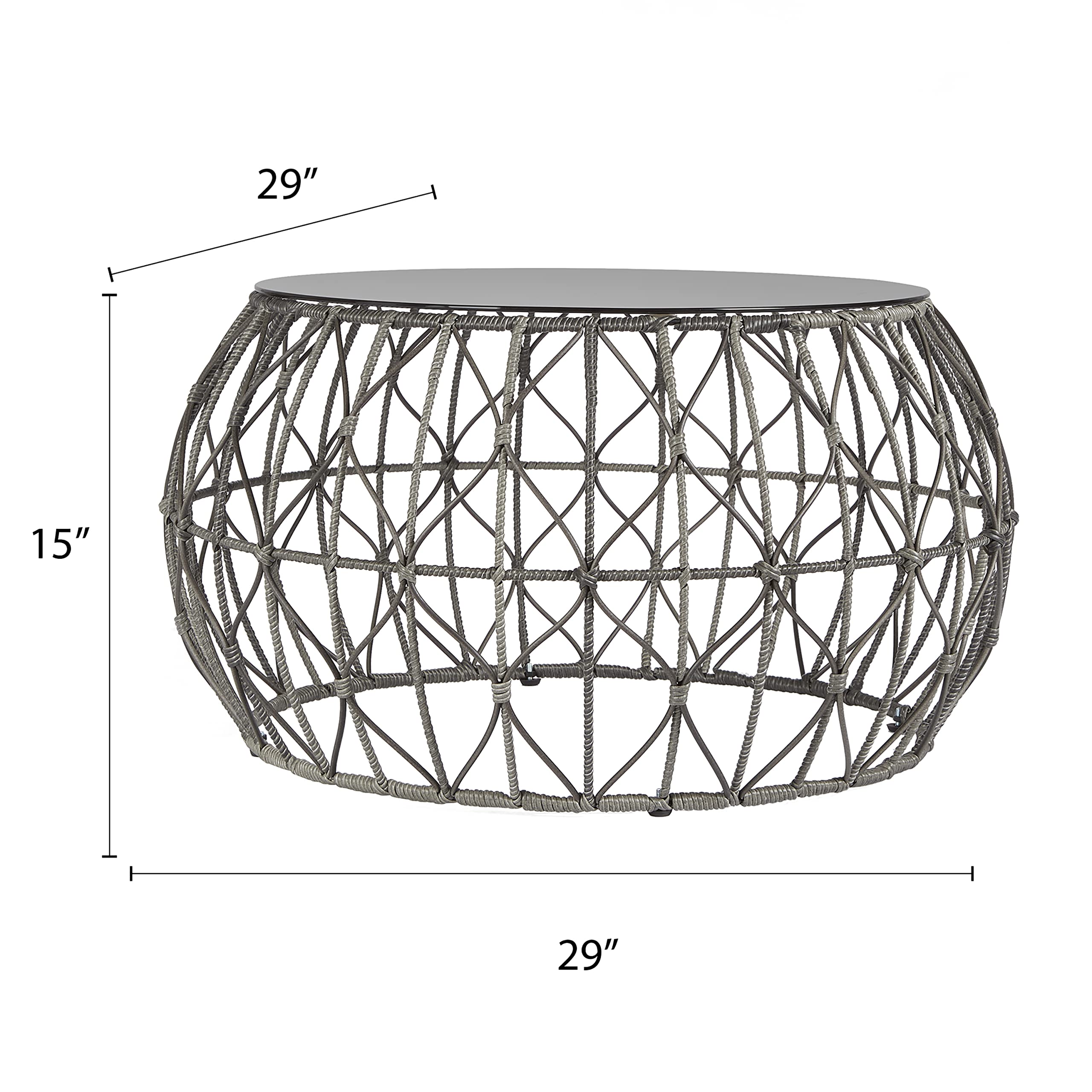 Blake Round Iron and Glass Outdoor Accent Table - Patio Side Table for Garden, Poolside & Balcony Decor