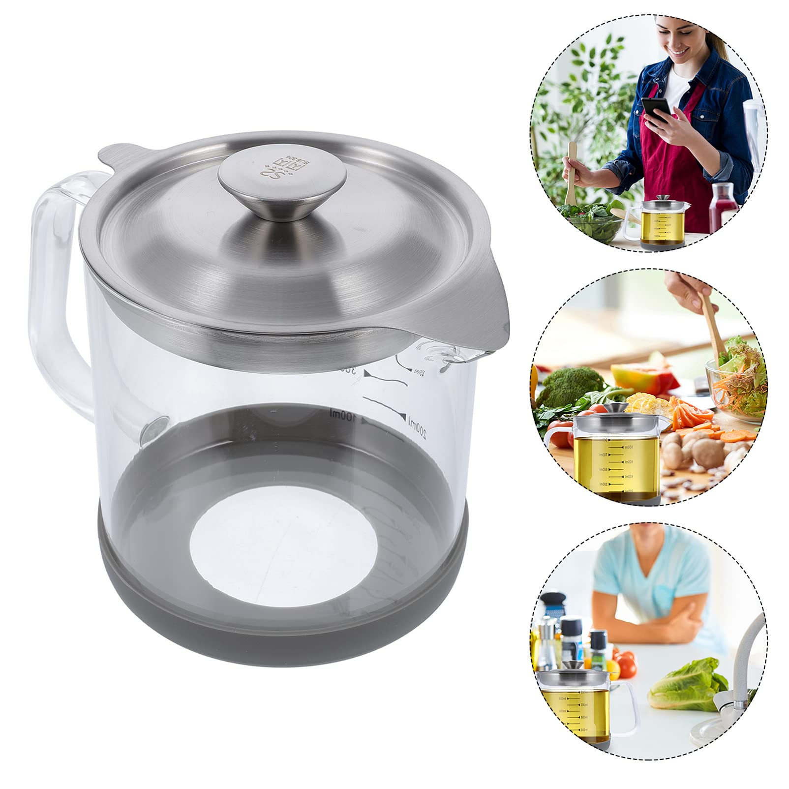 HEMOTON 1pc Glass Oil Strainer & Dispenser with Filter - Premium Cooking Oil Container for Soy Sauce, Grease & Liquids - Perfect for Kitchen, Restaurant & Household Use