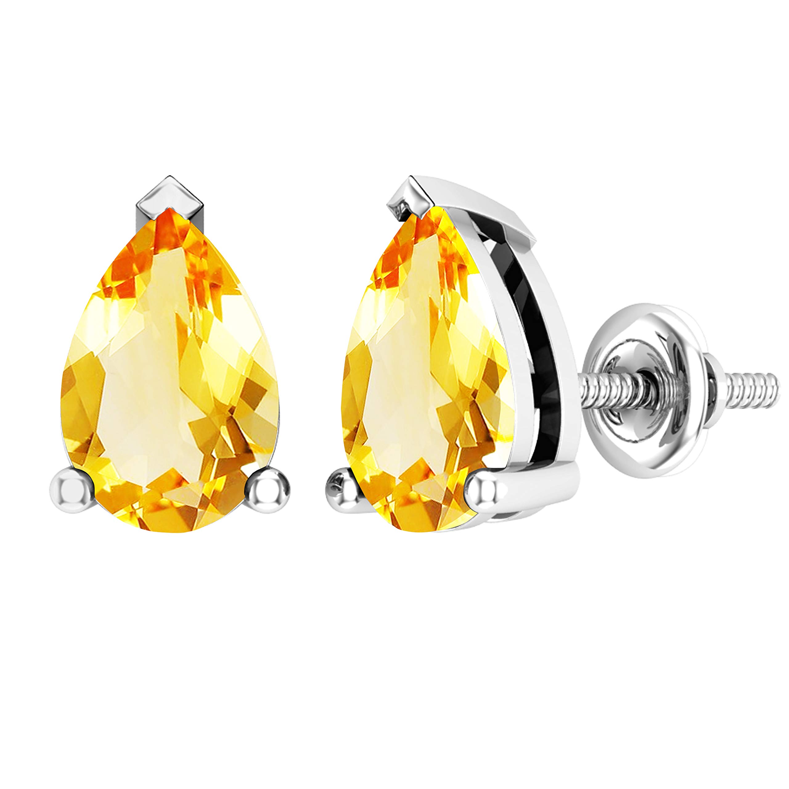 Dazzlingrock 7x5mm Pear Cut Citrine Stud Earrings for Women - Sterling Silver Solitaire Teardrop Earrings - Perfect for Everyday Wear, Office & Special Occasions