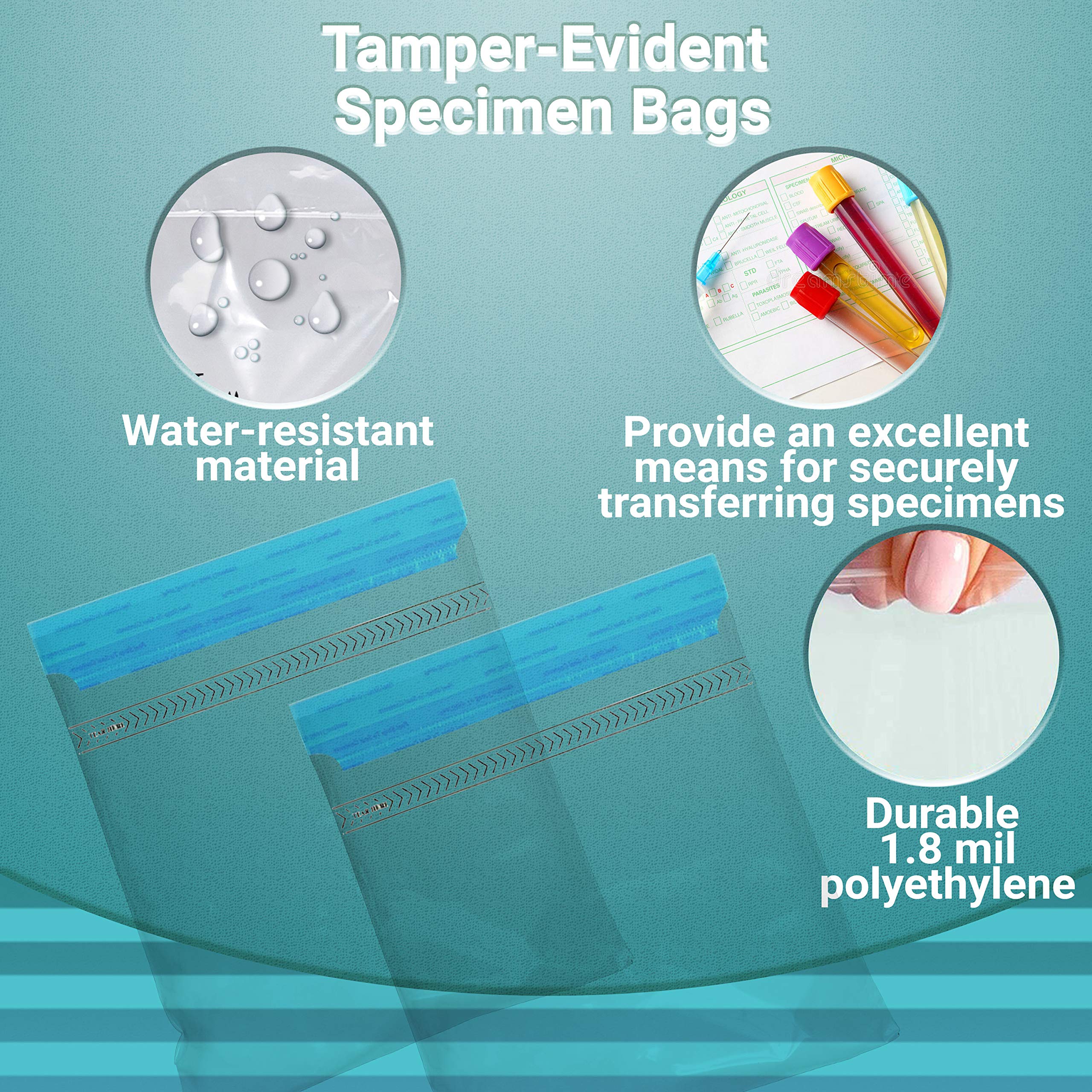 APQ 1000 Pack Tamper-Evident Specimen Bags 10x10 Inches - Clear Polyethylene Bags with Pull Tab Adhesive Closure, 1.80 Mil Thick, Removable Biohazard Symbol - Ideal for Medical Specimens, Lab Samples & Healthcare Storage