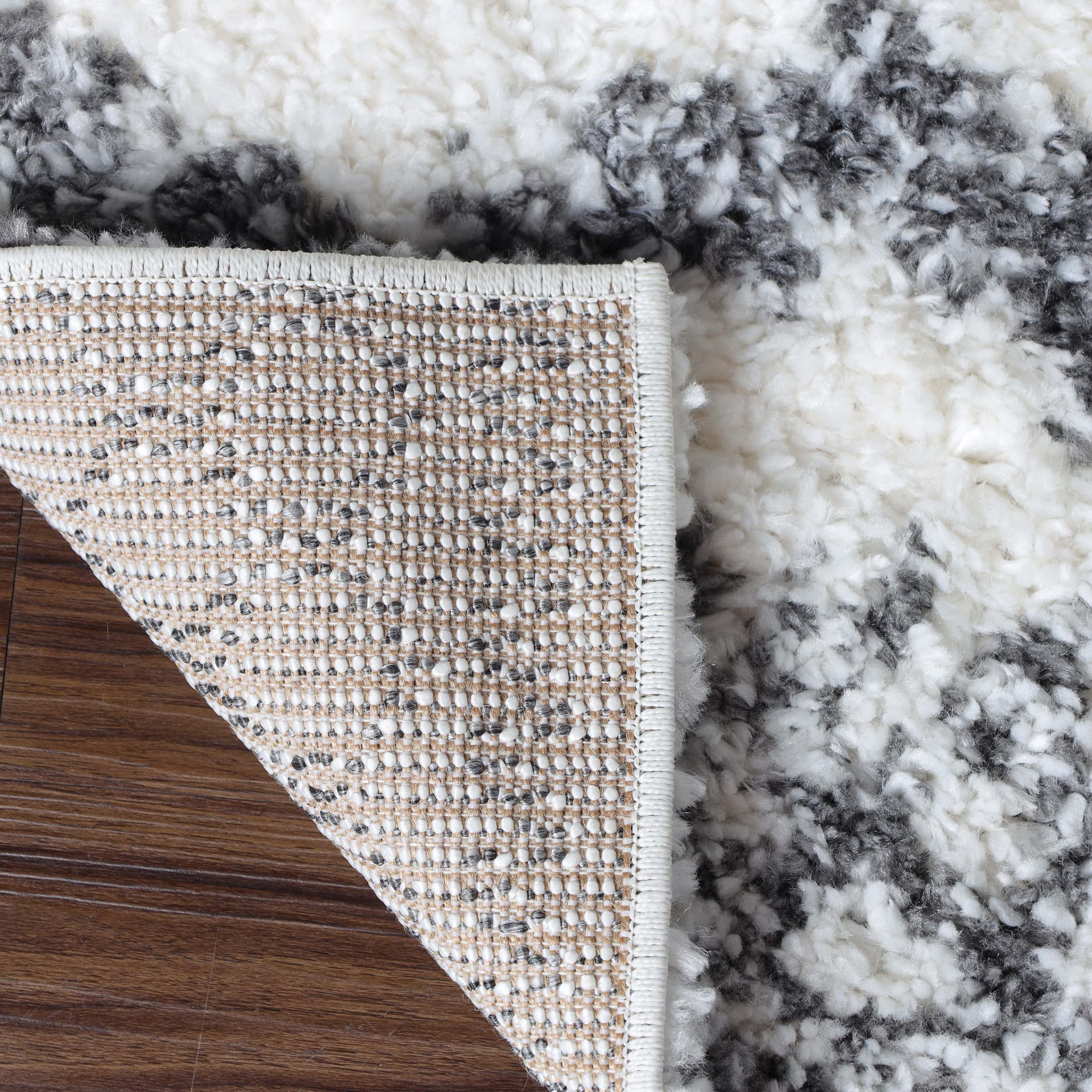 Rhea Geometric Bohemian Plush Shag Area Rug - Soft Non-Slip Indoor Floor Carpet for Living Room, Bedroom & Nursery | Modern Home Decor