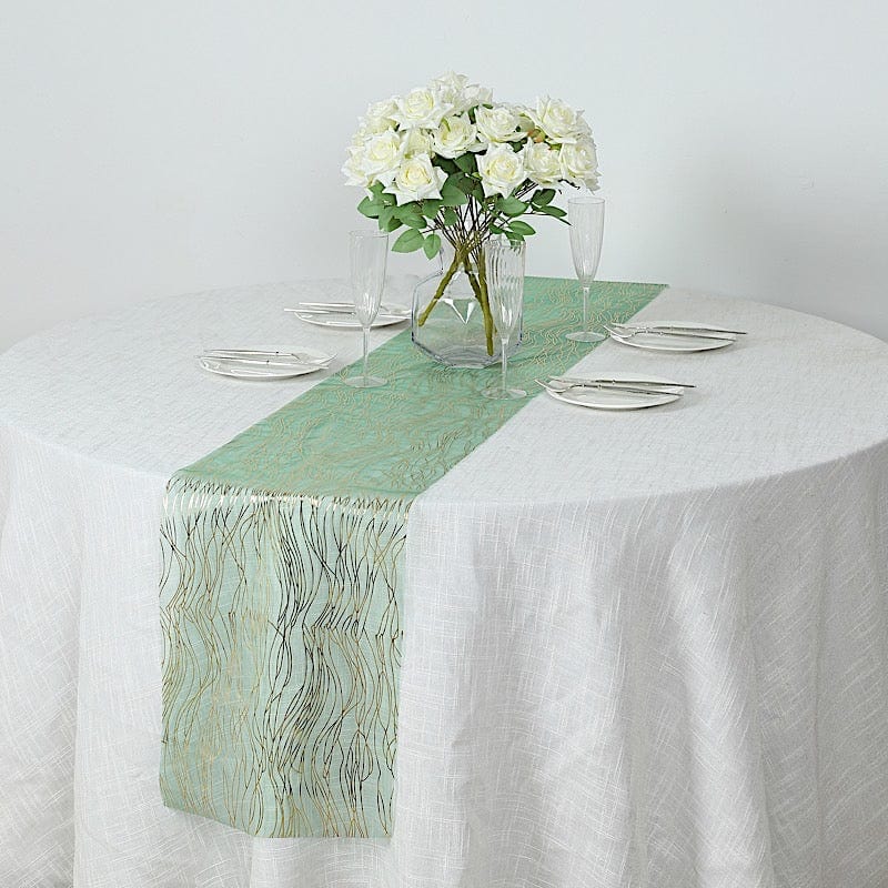 5 Elegant Organza Table Runners with Metallic Foil Wave Design - Perfect for Weddings, Parties, and Holiday Decorations