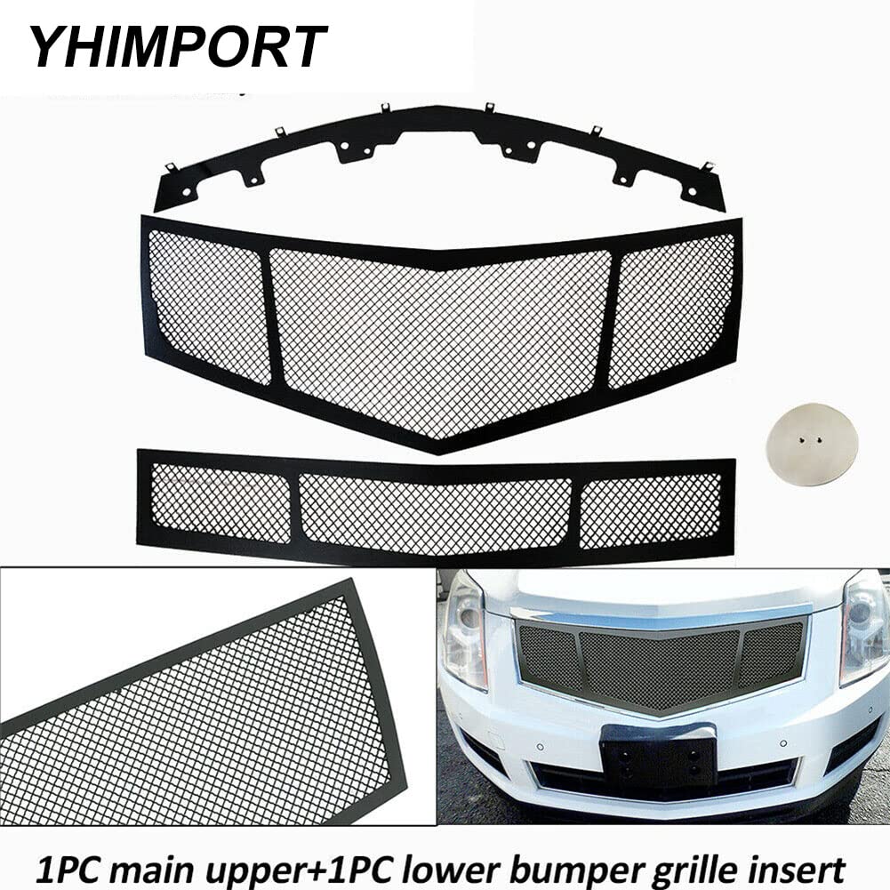 Stainless Steel Mesh Grille Grill Insert Kit for 2010-2015 Cadillac SRX - Upper & Lower Black Grilles - Durable Car Front Grille Upgrade for Enhanced Style & Protection