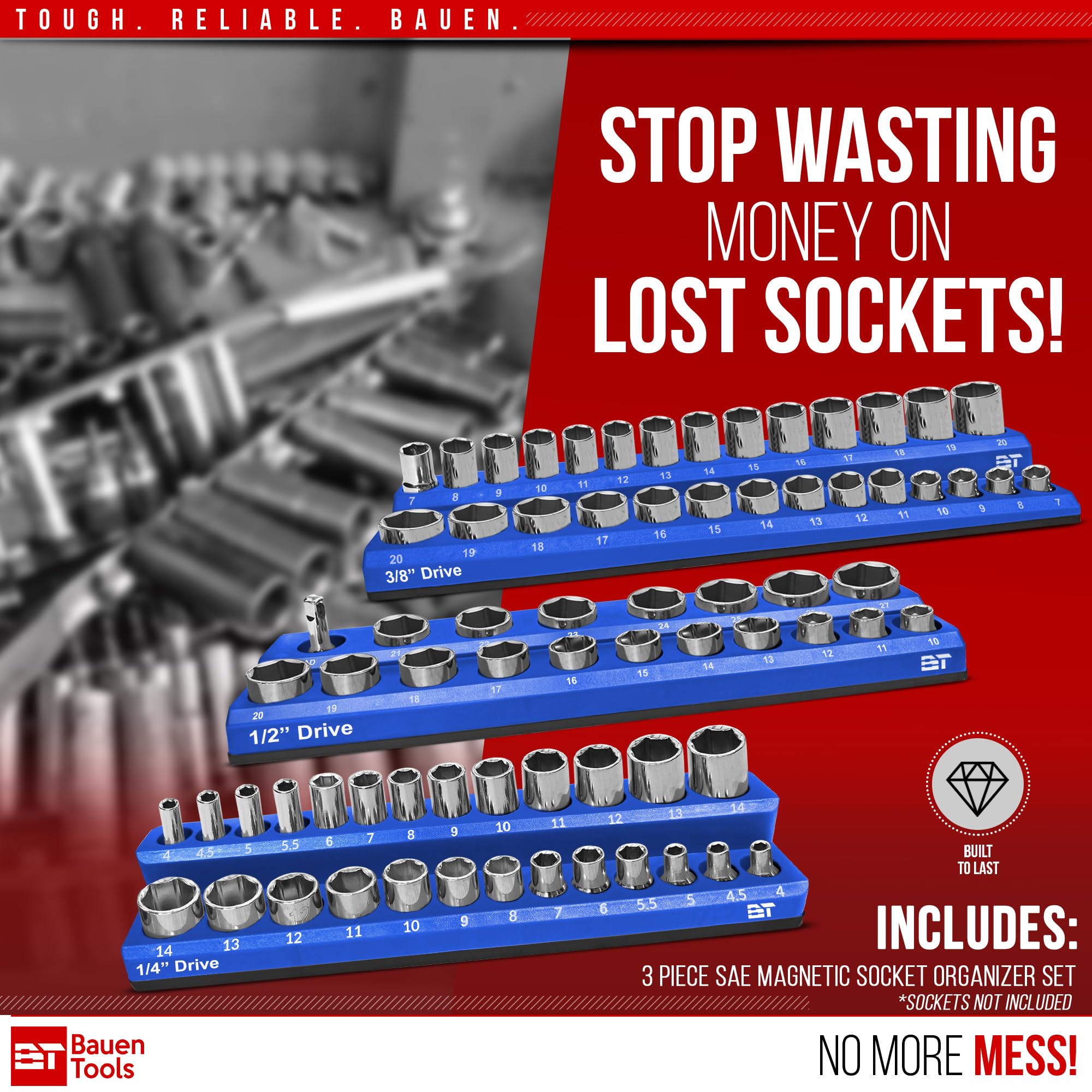 Professional Magnetic Socket Organizer Set - 3-Piece Metric & SAE Socket Holder with 1/2