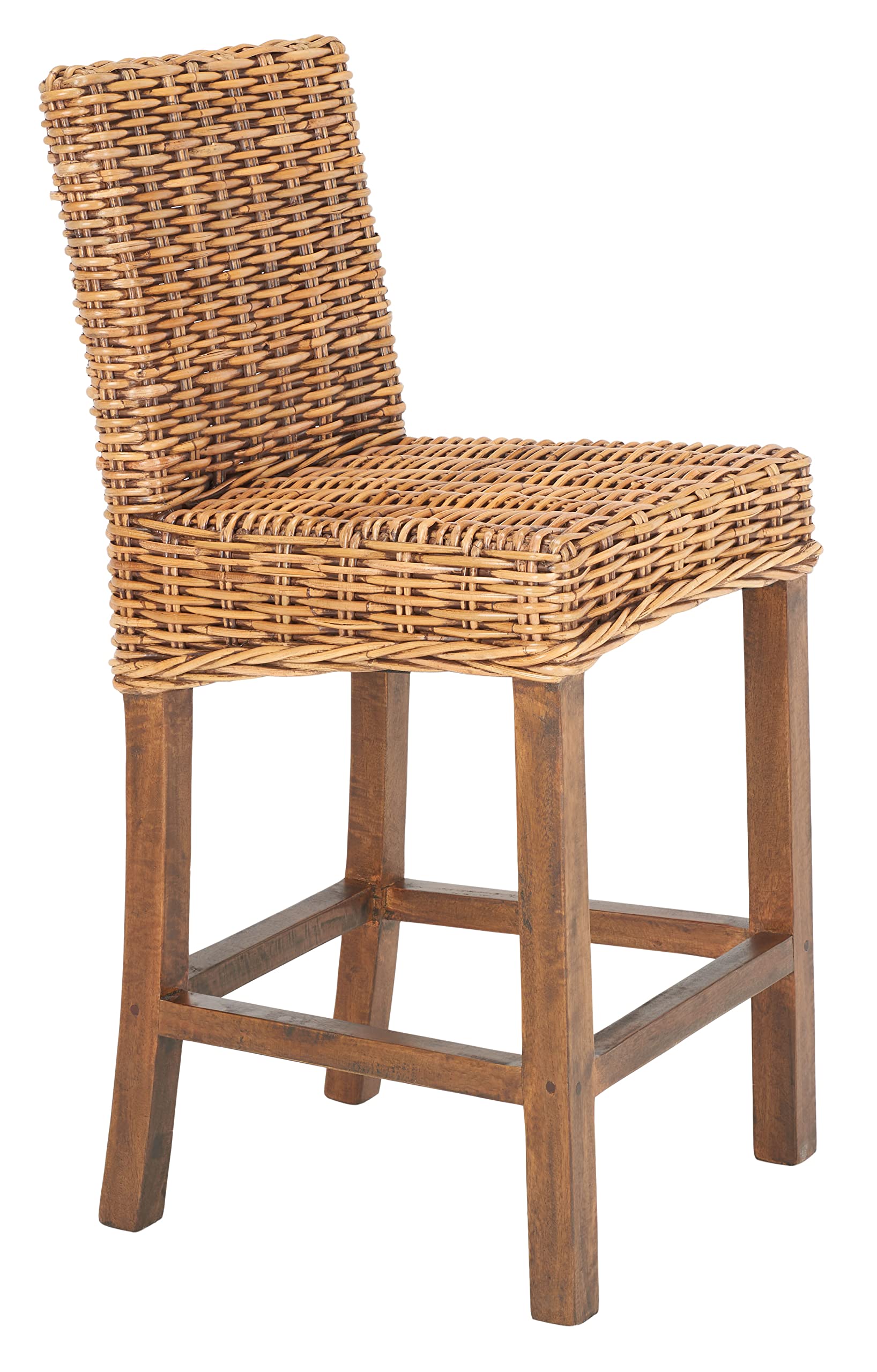 SAFAVIEH Home Tobie Honey Brown Wash Rattan 24-inch Counter Stool - Modern Bar Stool for Kitchen Island, Breakfast Nook & Dining Room Decor