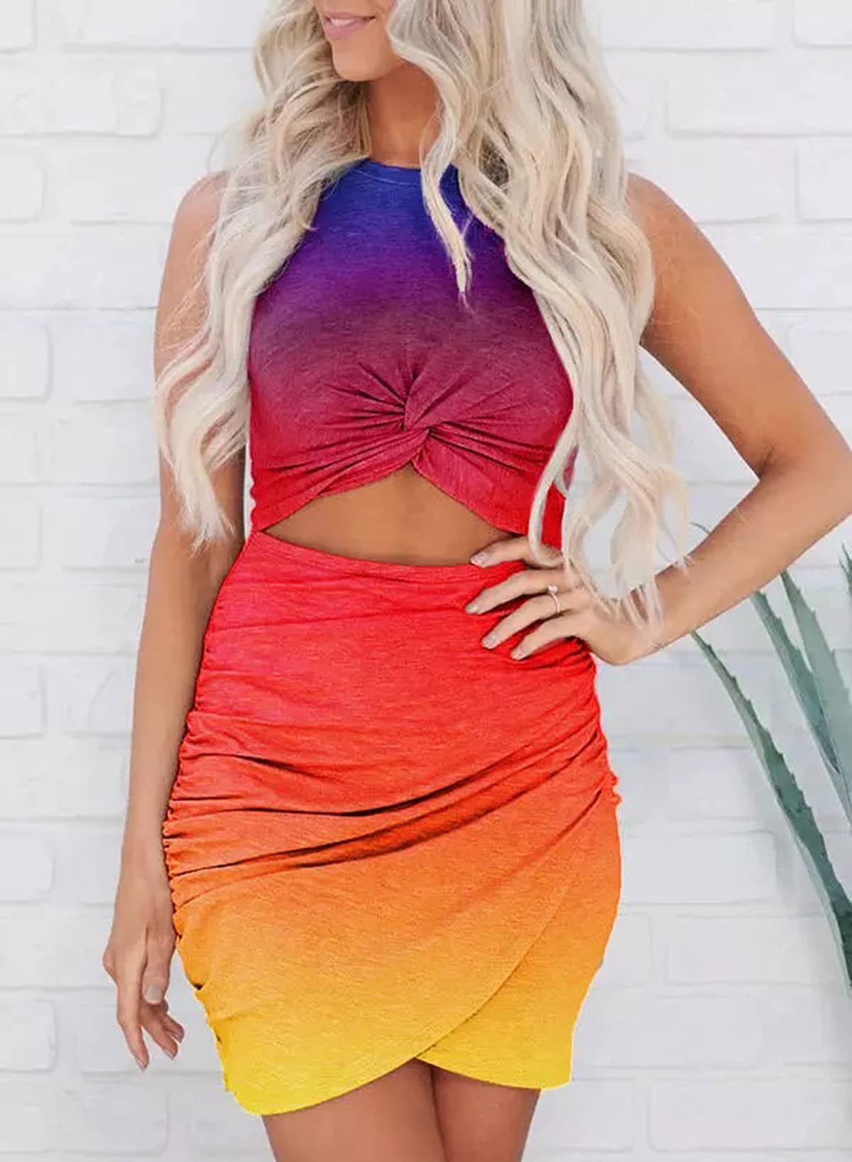 BTFBM Women's 2025 Summer Sleeveless Bodycon Dress - Sexy Cutout Twist Slim Wrap Tank Dress for Club, Party & Evening Wear | Casual Crewneck Dress for Night Out, Date Night & Special Occasions