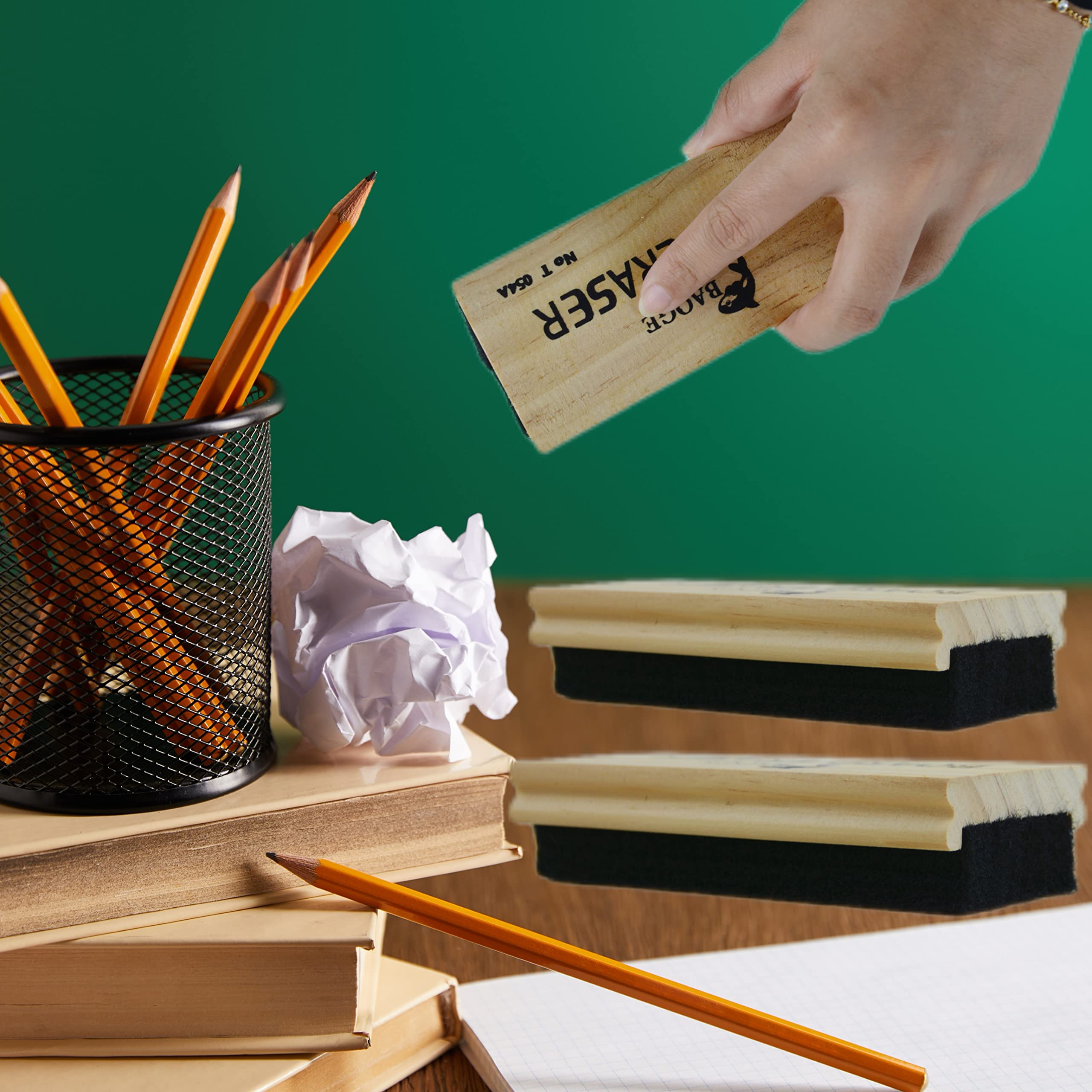 6 Pack Premium Wool Felt Chalkboard Erasers - Dustless Wooden Chalk Eraser for Classroom, Office & Home Use - Blackboard Cleaner for Teachers, Students & Professionals
