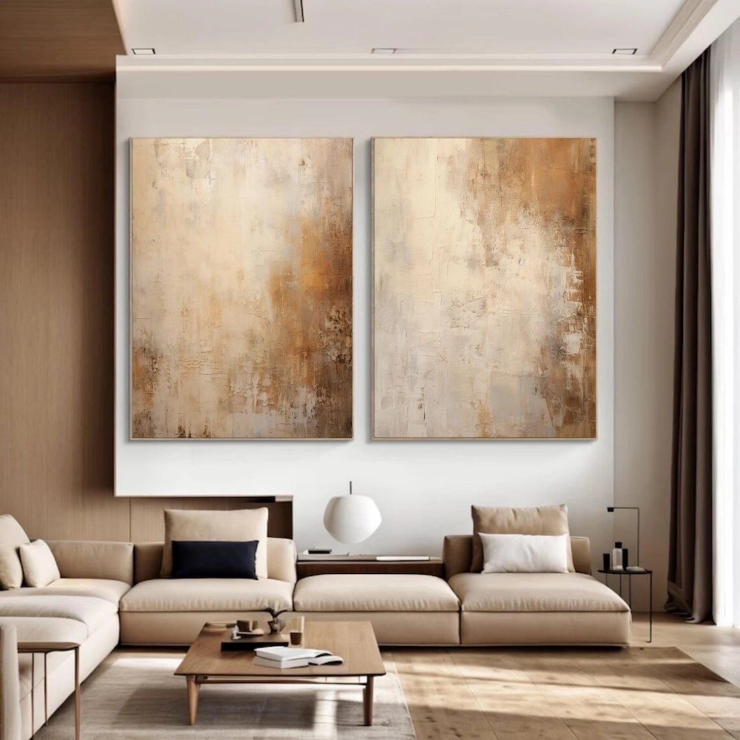Abstract Beige & Brown Wall Art Set of 2 - Modern Canvas Paintings for Living Room, Bedroom & Office Decor #BB163