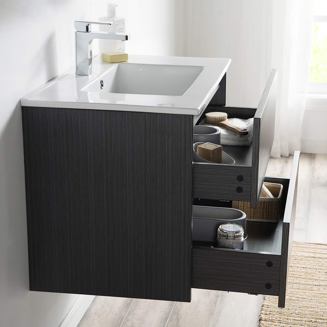 30 Inch Floating Bathroom Vanity with Sink & Mirror - Solid Wood Wall Mounted Vanity Cabinet in Silver Grey - Perfect for Small Bathrooms, Powder Rooms & Modern Home Decor (30