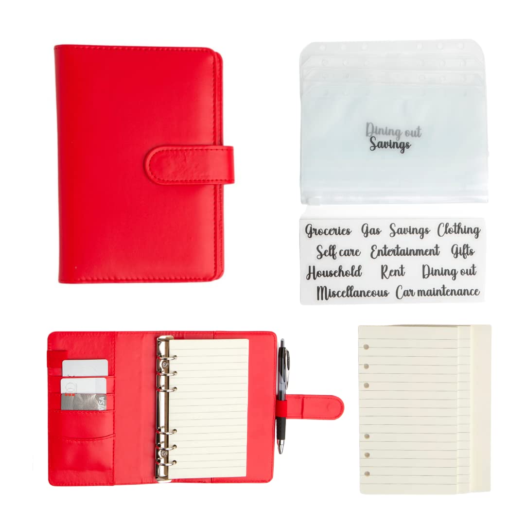 Budget Binder with Zipper Envelopes - Money Organizer for Cash System - Financial Planner for Saving & Budgeting - Durable Cash Envelopes Wallet (Red) | Perfect for Personal Finance, Dave Ramsey Method, Home Budgeting & Travel Money Management