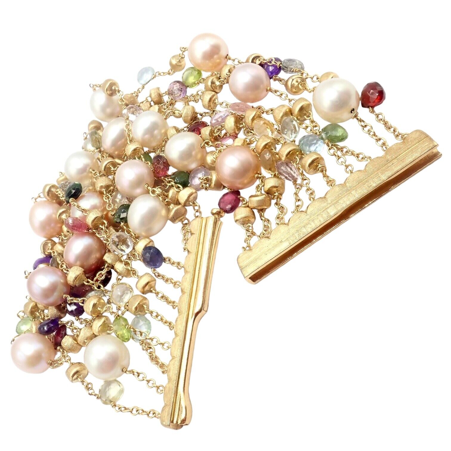 Marco Bicego 18k Yellow Gold Pearl Bracelet with Multicolor Gemstones - Elegant Jewelry for Women, Perfect for Weddings, Parties & Special Occasions