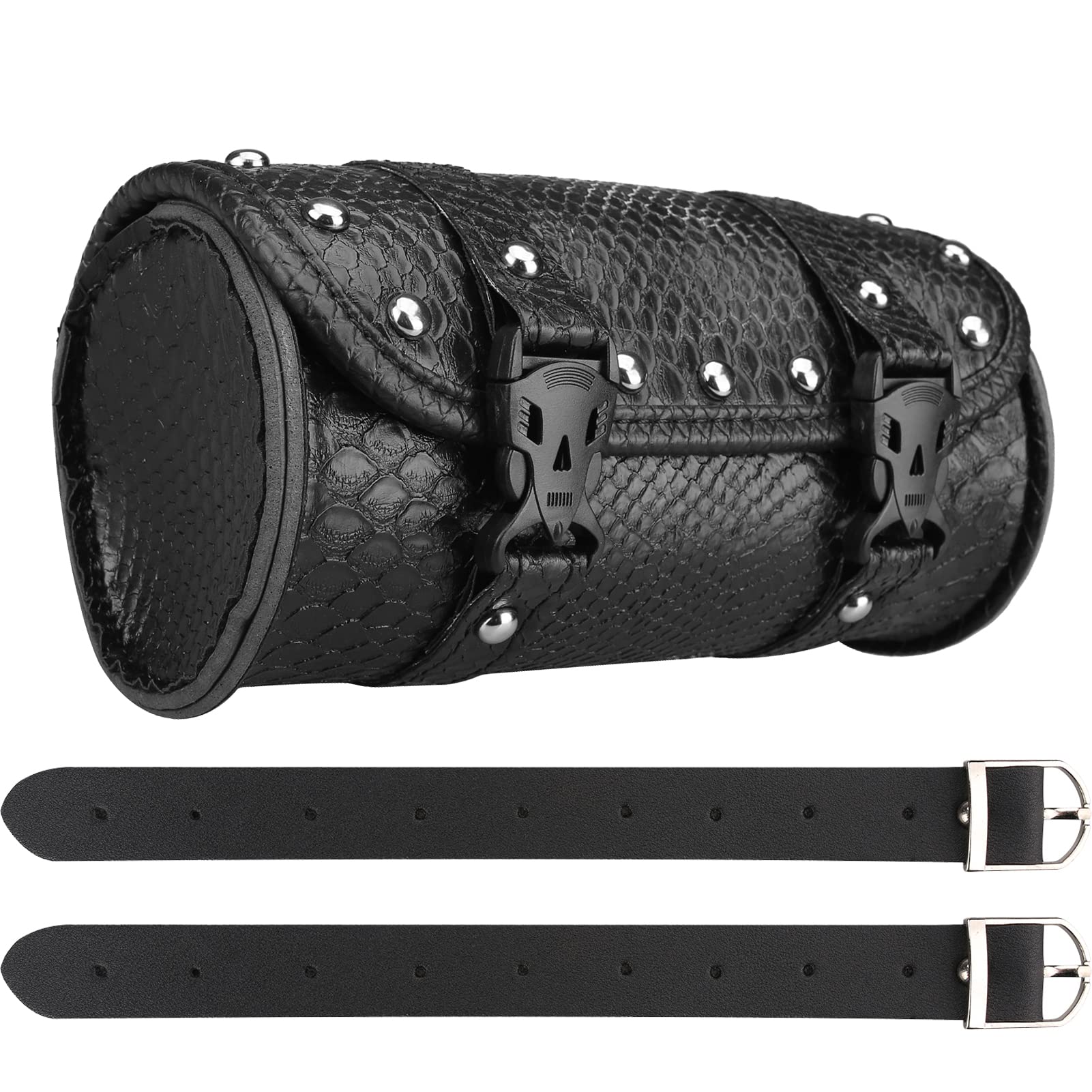Motorcycle Fork Bag PU Leather - Universal Saddlebag for Sportster & Scooter (Black) - Handlebar Storage Pouch for Riding