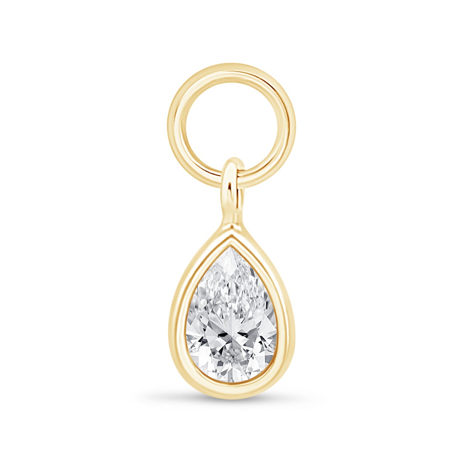 14k Solid Yellow Gold Hoop Earrings with Bezel Set Teardrop Charm - Elegant Dangling Jewelry for Women, Perfect for Parties, Weddings & Everyday Wear