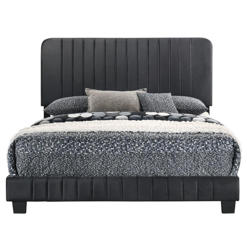 Glory Furniture Lodi Velvet Upholstered Queen Bed Frame in Black - Luxurious Modern Bedroom Furniture for Master Suite or Guest Room