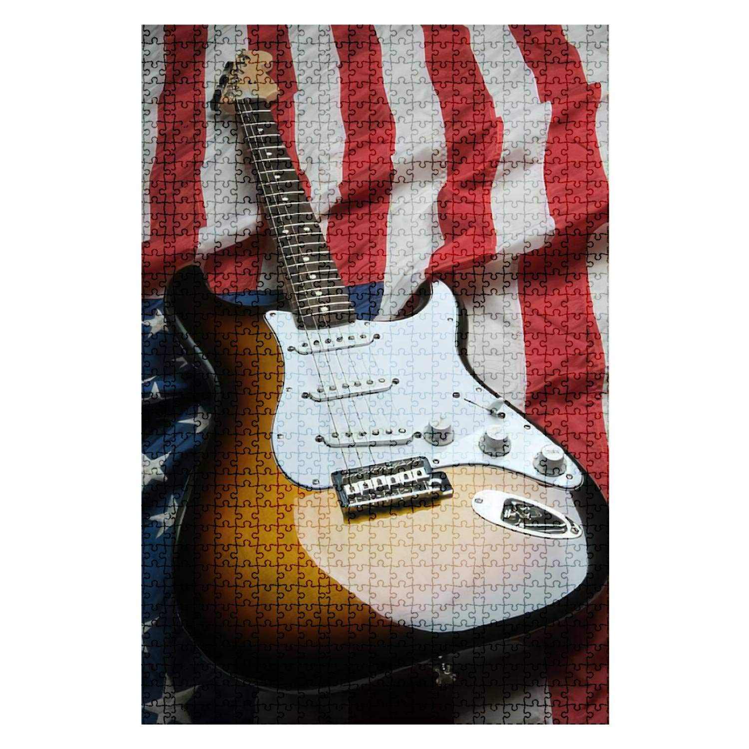 1000-Piece Wooden Jigsaw Puzzle - American Flag Guitar Design | Fun & Challenging DIY Board Game for Adults & Kids | Educational Toy, Home Decor Gift for Music Lovers | Perfect for Family Game Nights, Birthday Presents, and Classroom Activities