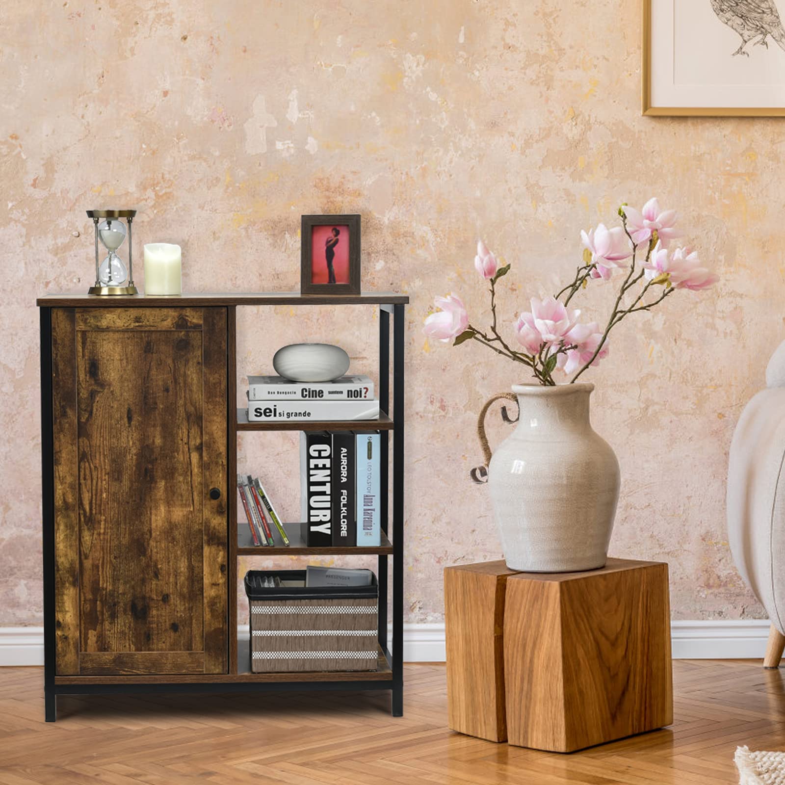 GLACER Rustic Brown Industrial Floor Cabinet - 27.5