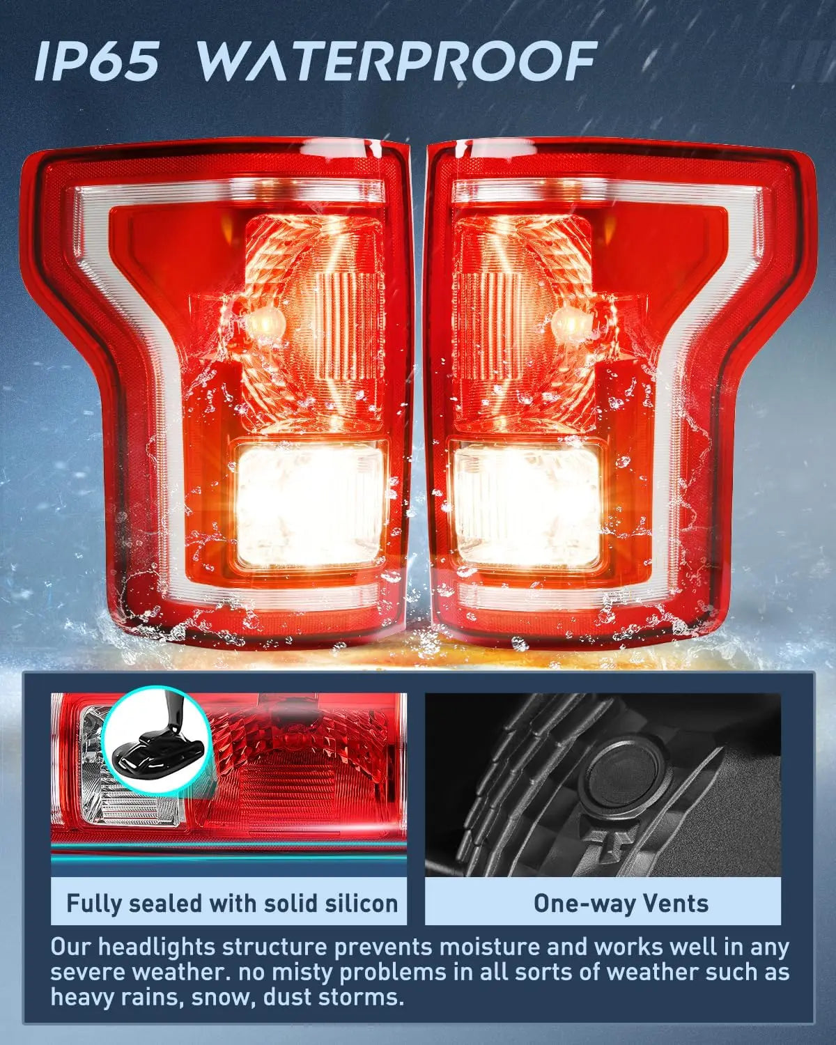 2015-2017 Ford F150 Tail Light Assembly - OE Style Red Housing Replacement for Driver & Passenger Side - Perfect for Night Driving and Vehicle Safety Upgrades
