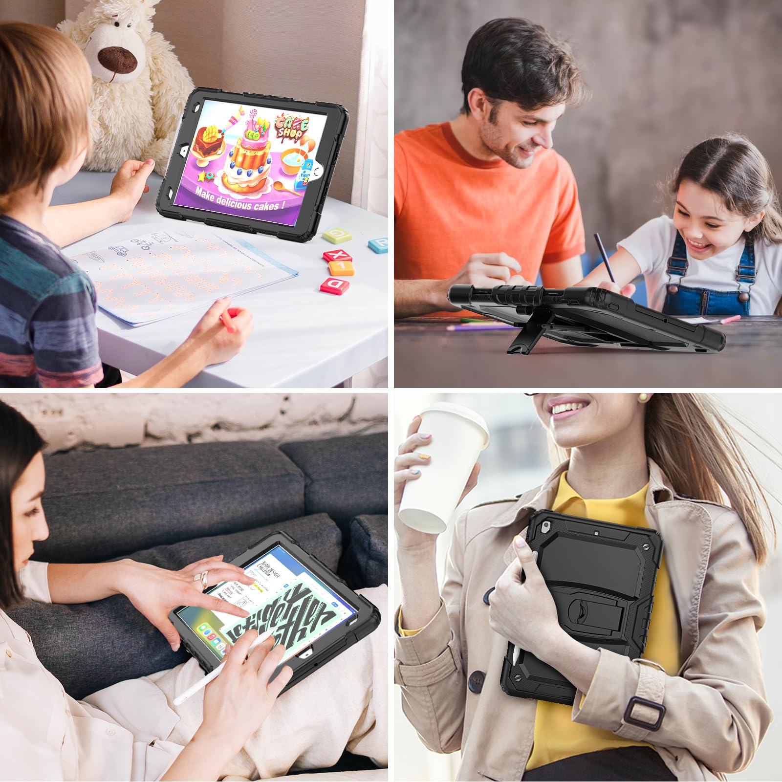 SEYMAC 3-Layer Drop Proof Case for iPad 9th/8th/7th Generation 10.2 Inch (2021/2020/2019) - Built-in Screen Protector, Multi-Angle Kickstand & Pencil Holder - Protective Cover for iPad 10.2