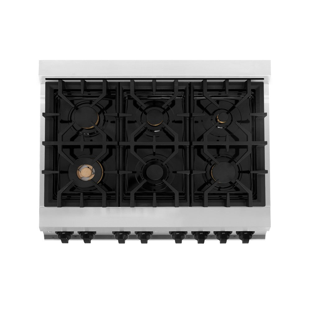 ZLINE Autograph Edition 36-inch Stainless Steel Kitchen Package - Dual Fuel Range, Range Hood, Dishwasher & Refrigerator with External Water Dispenser - Matte Black Accents (4AKPR RARHDWM36 MB) | Premium Kitchen Appliances for Modern Homes & Professional Chefs