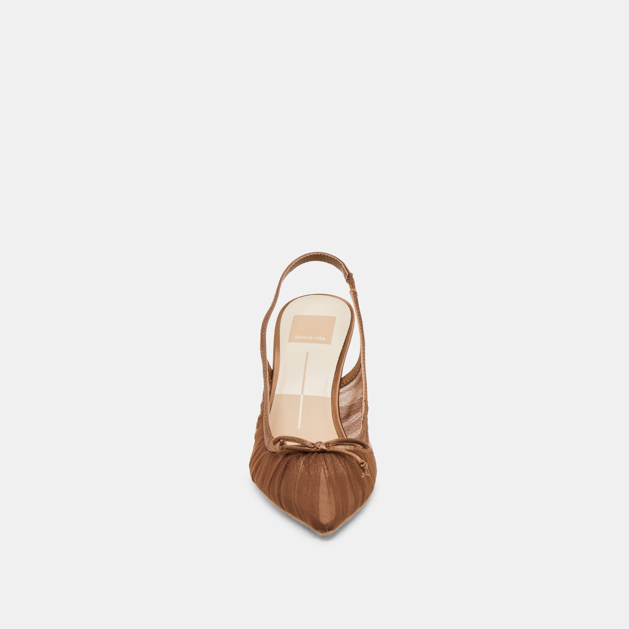 YELA HEELS MID BROWN TULLE - Women's Elegant Mid Heel Sandals for Weddings, Parties & Special Occasions