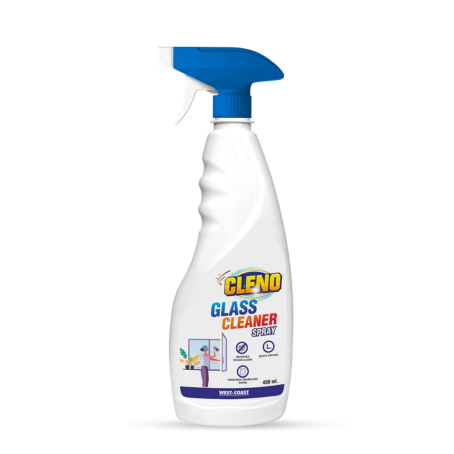 Cleno Glass Cleaner Spray - 450ml Ready to Use for Tabletops, Mirrors, Windows, Fridge, Oven, Kitchen Cabinets & Car Glass | Streak-Free Shine for Home, Office & Automotive Use