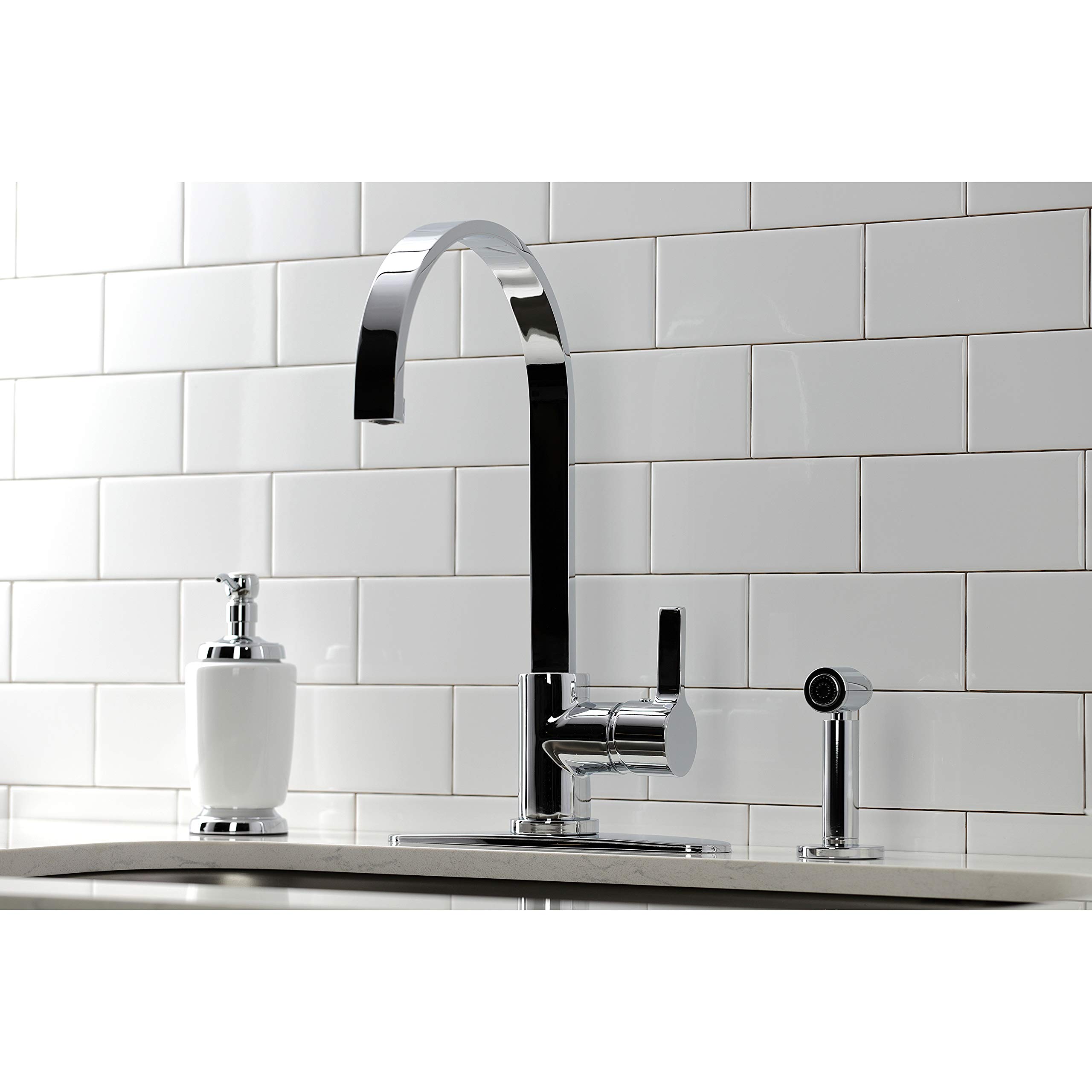 Kingston Brass LS8711CTLBS Continental Single-Handle Pull-Down Kitchen Faucet with Brass Sprayer - 9.81