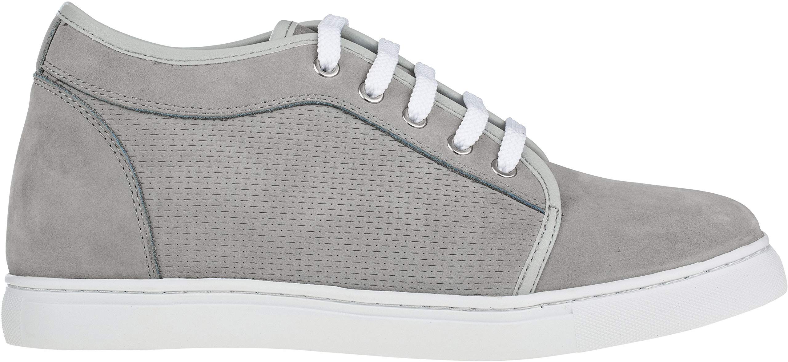 CALTO Men's Elevator Shoes - 2.6 Inches Height Increase, Invisible Lace-up Sneakers, Cement Nubuck Lightweight Classic Design - Size 11 D(M) US Grey - Perfect for Work, Dating & Formal Occasions